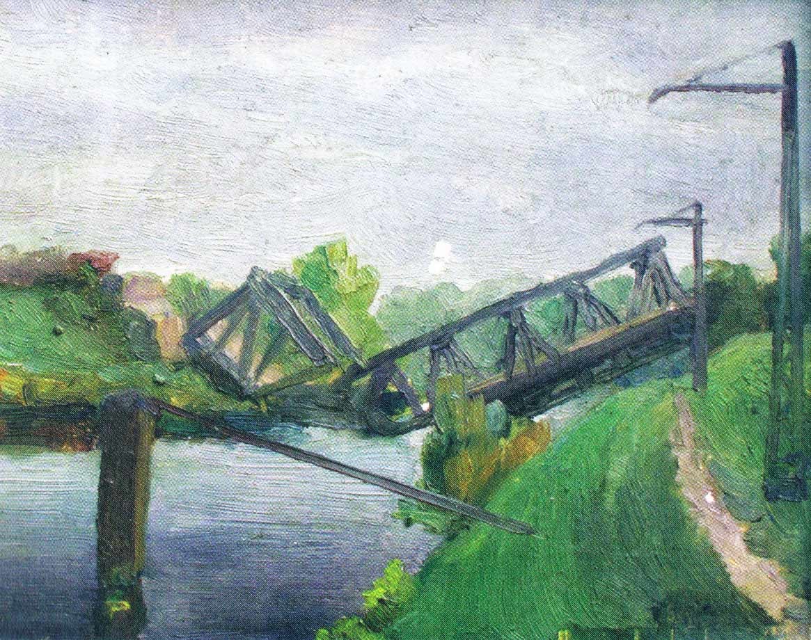 Die gesprengte Knesebeckbrücke, Öl auf Leinwand (Heimatverein Teltow CC BY-NC-SA)