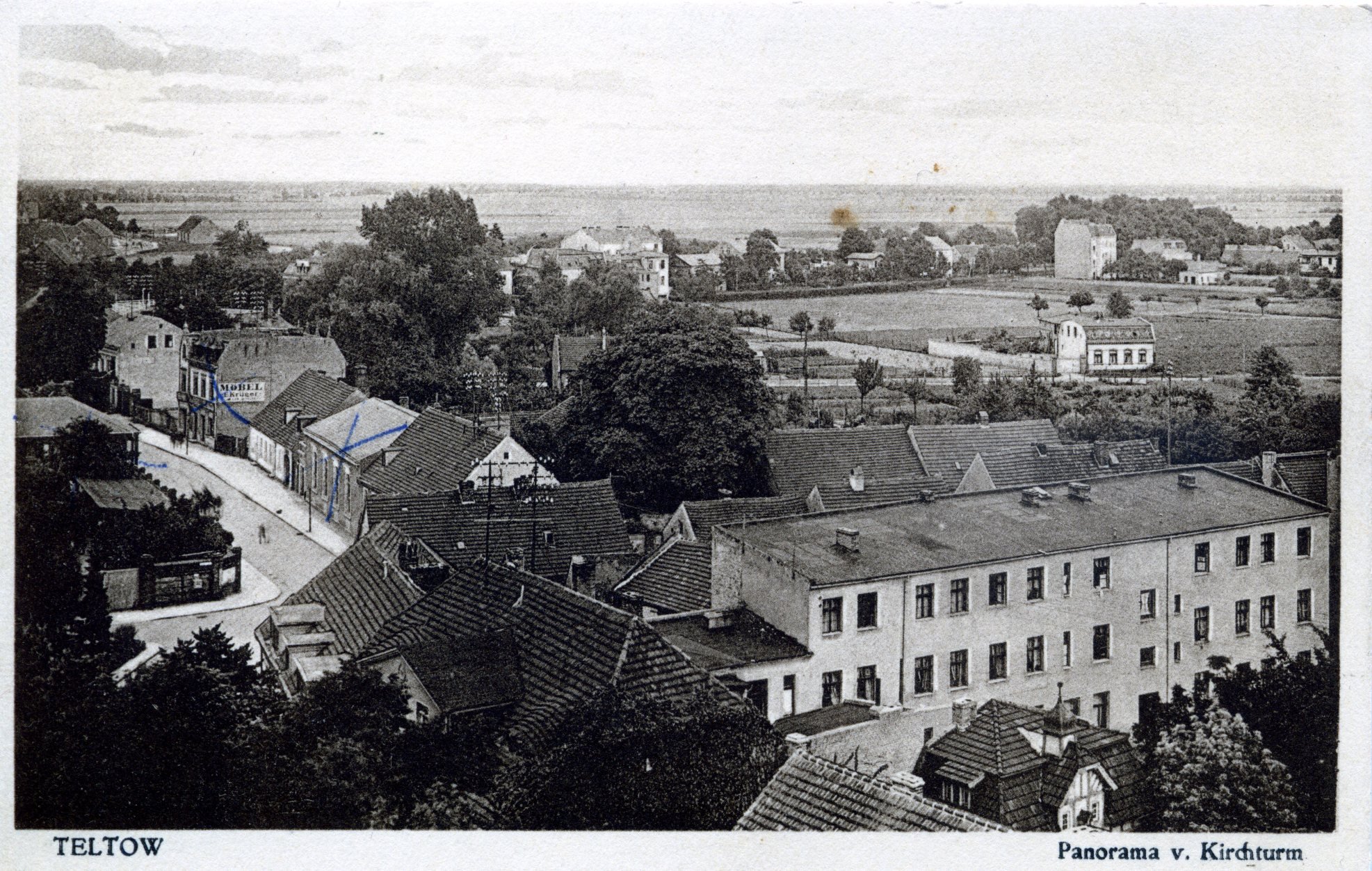 Teltow, Panorama vom Kirchturm um 1929 (s/w) (Heimatmuseum Stadt Teltow CC BY-NC-SA)