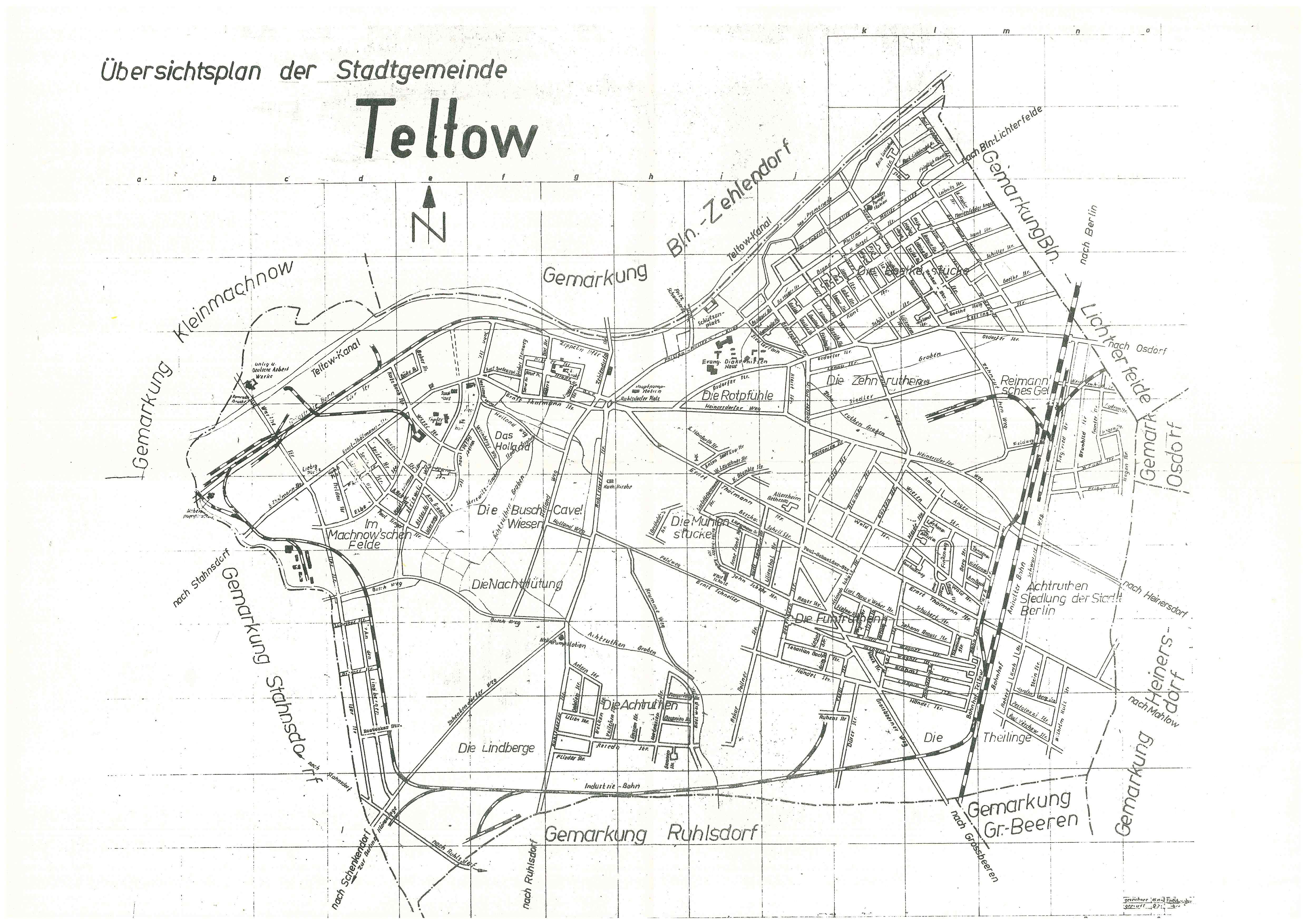 Übersichtsplan der Stadtgemeinde Teltow 1972 (Heimatmuseum Stadt Teltow CC BY-NC-SA)