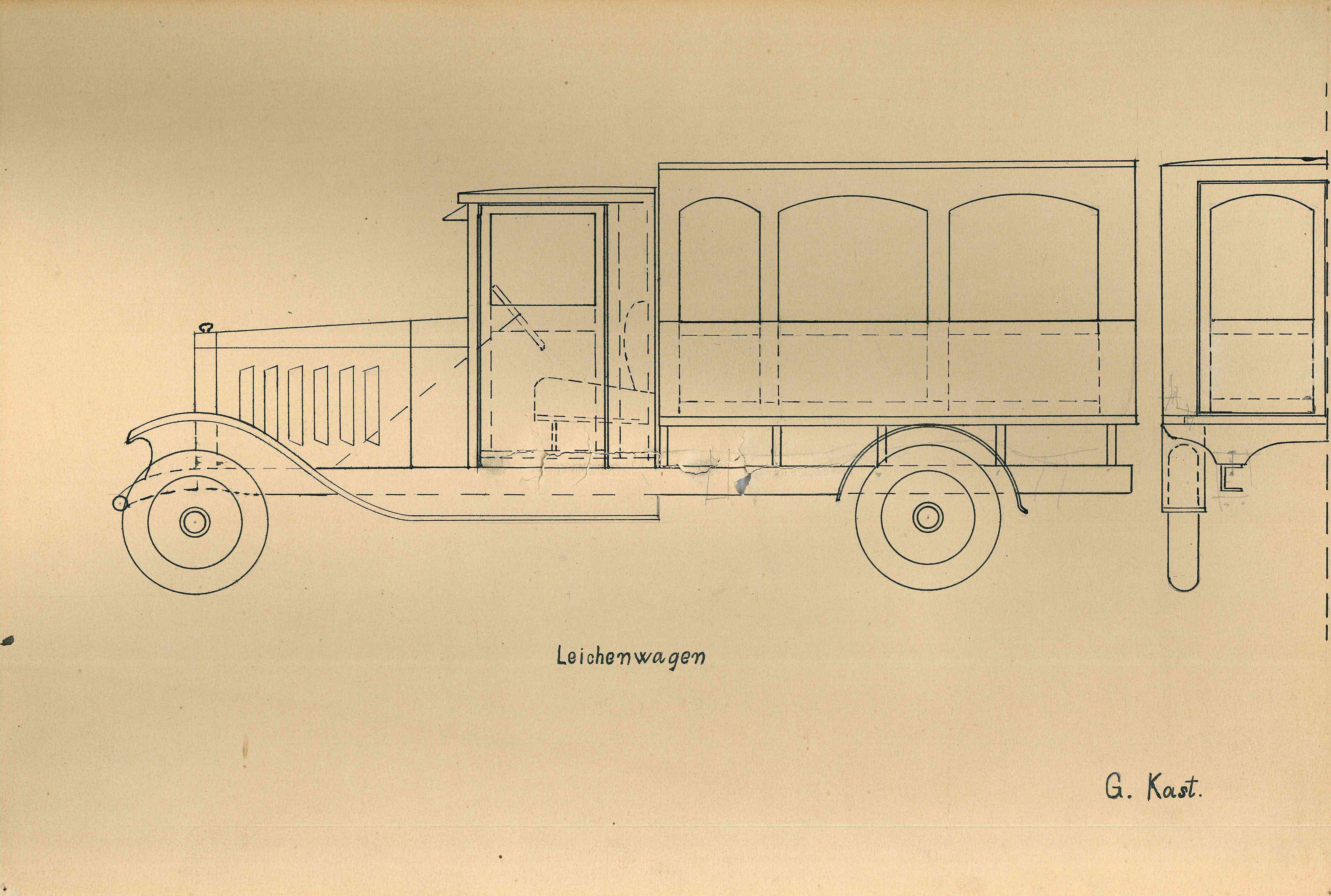 Zeichnung "Leichenwagen" (Heimatmuseum Stadt Teltow CC BY-NC-SA)