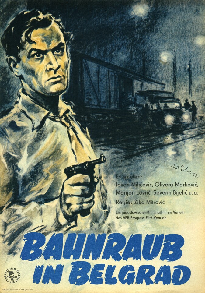 Plakat zu dem Film: Bahnraub in Belgrad (Filmmuseum Potsdam / DEFA-Stiftung RR-F)