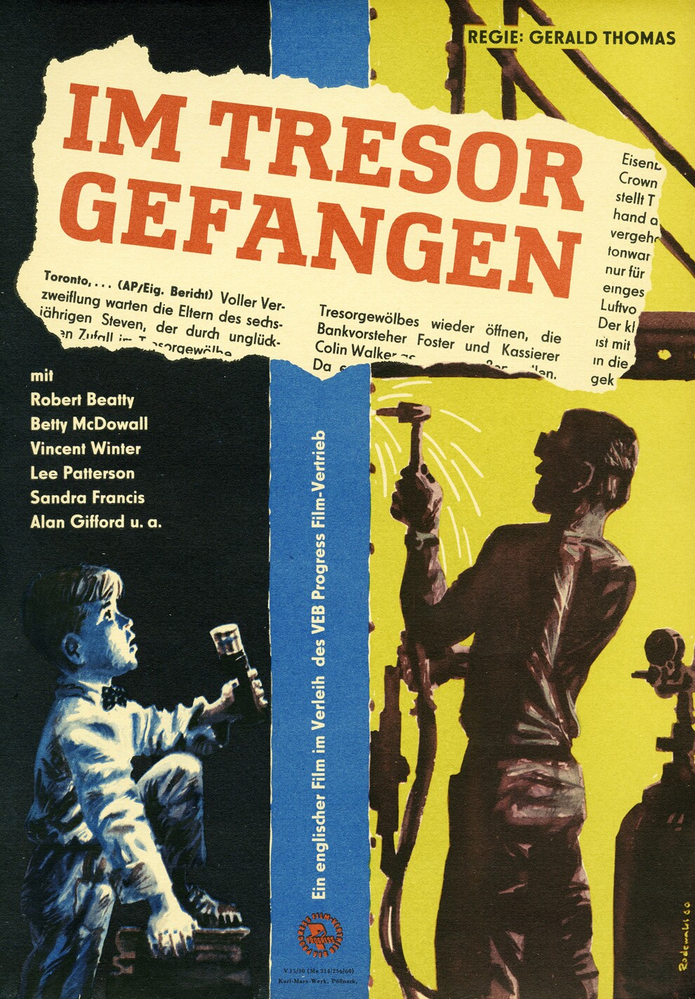 Plakat zu dem Film: Im Tresor gefangen (Filmmuseum Potsdam / DEFA-Stiftung RR-F)