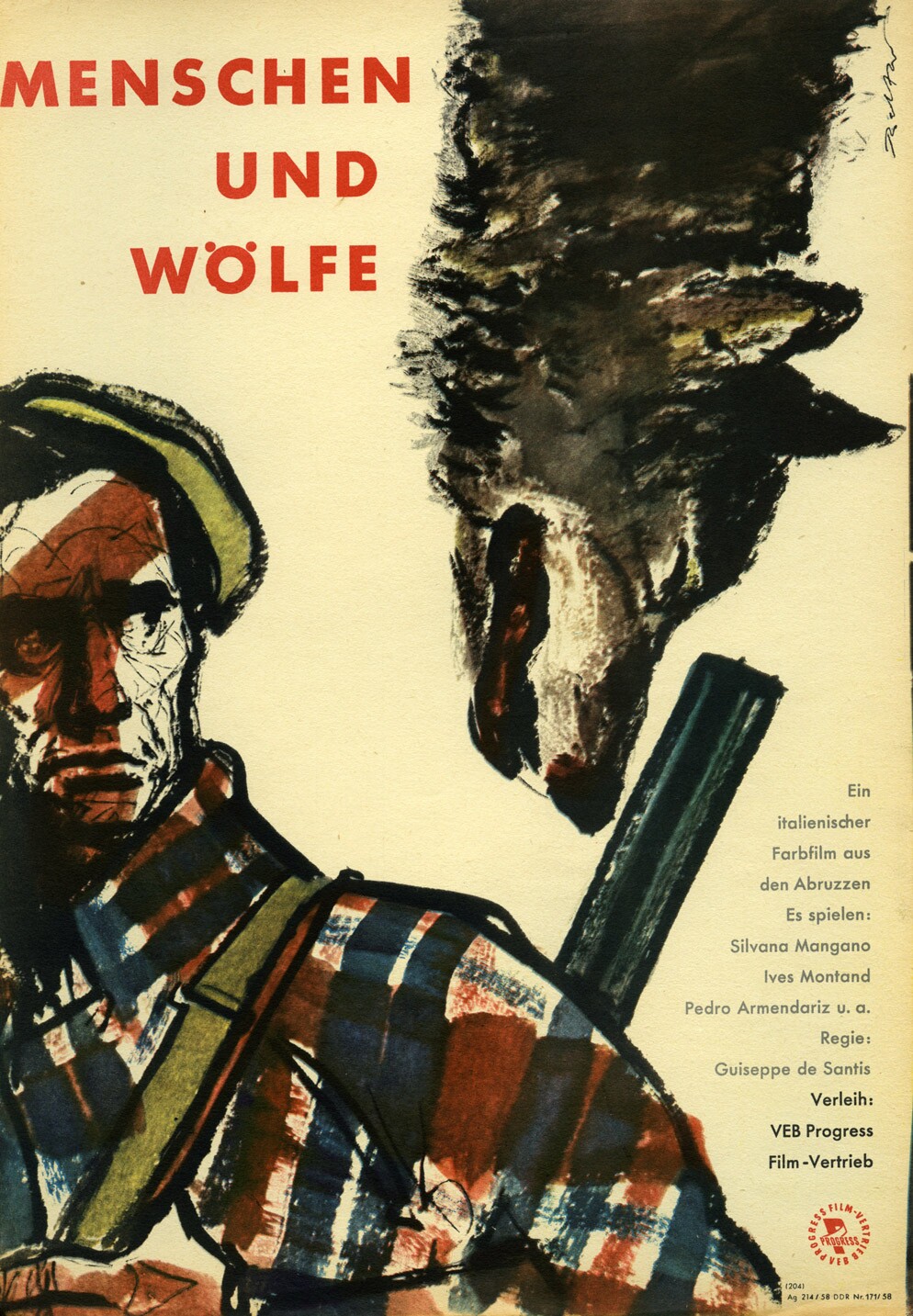 Plakat zu dem Film: Menschen und Wölfe (Filmmuseum Potsdam / DEFA-Stiftung RR-F)