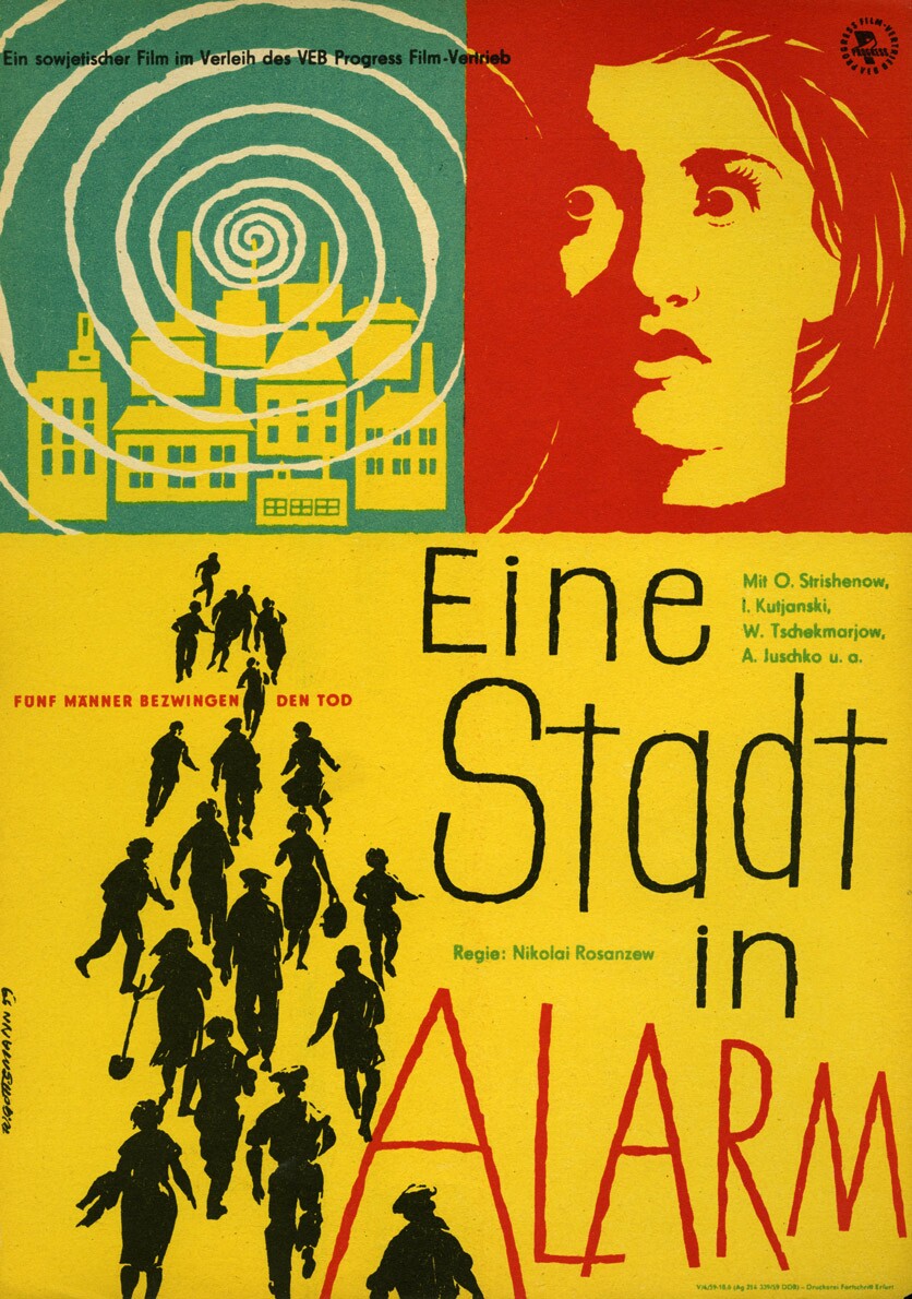 Plakat zu dem Film: Eine Stadt in Alarm (Filmmuseum Potsdam / DEFA-Stiftung RR-F)