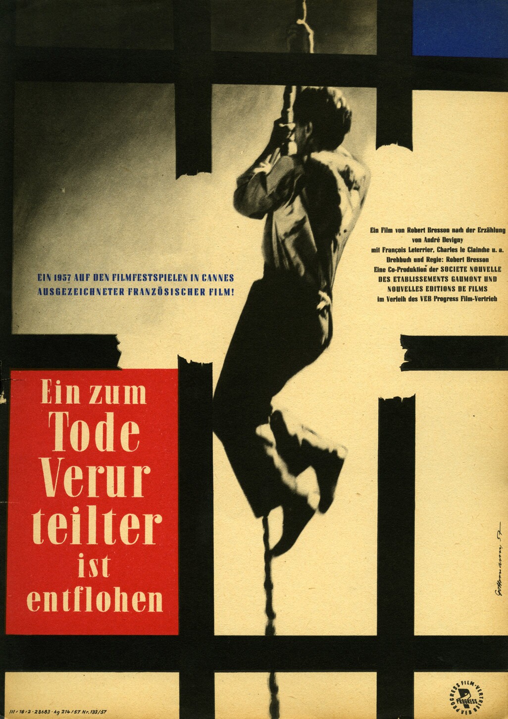 Plakat zu dem Film: Ein zum Tode Verurteilter ist entflohen (Filmmuseum Potsdam / DEFA-Stiftung RR-F)