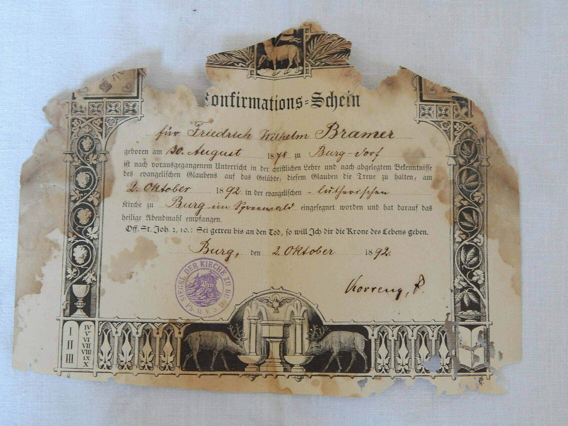 Konfirmationsurkunde (Heimatmuseum Dissen CC BY-NC-SA)