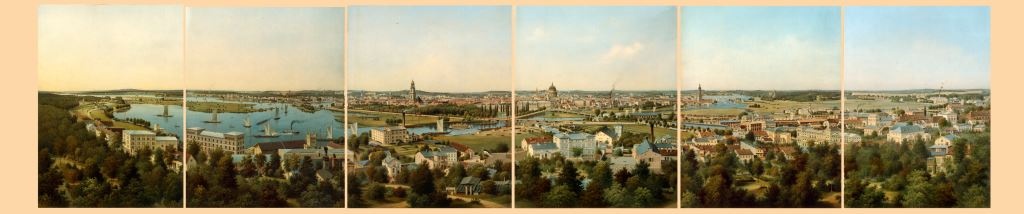 Sechsteilige Klappkarte mit einem Panorama Potsdams vom Belvedere auf dem Brauhausberg (Potsdam Museum - Forum für Kunst und Geschichte CC BY-NC-SA)