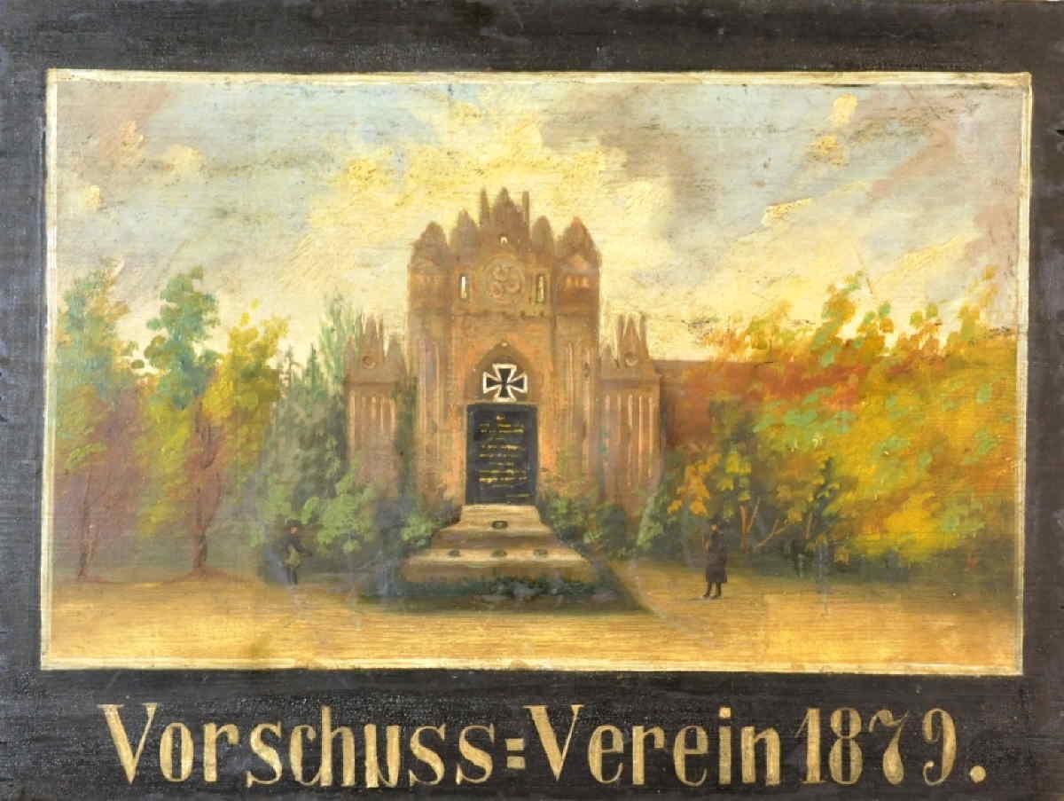 Holzbildtafel &quot;Westgebiet Chorin mit Kriegerdenkmal,&quot; (Museum Eberswalde CC BY-NC-SA)