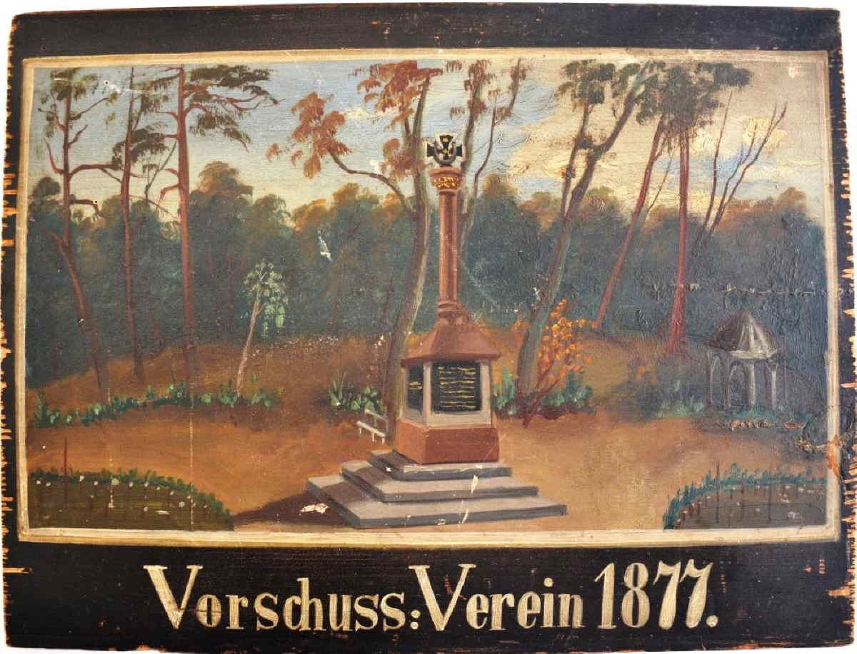Holzbildtafel &quot;Kriegerdenkmal im Forstgarten&quot; (Museum Eberswalde CC BY-NC-SA)