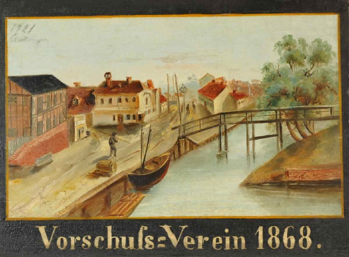 Holzbildtafel &quot;Semmelbrücke über den Finowkanal&quot; (Museum Eberswalde CC BY-NC-SA)
