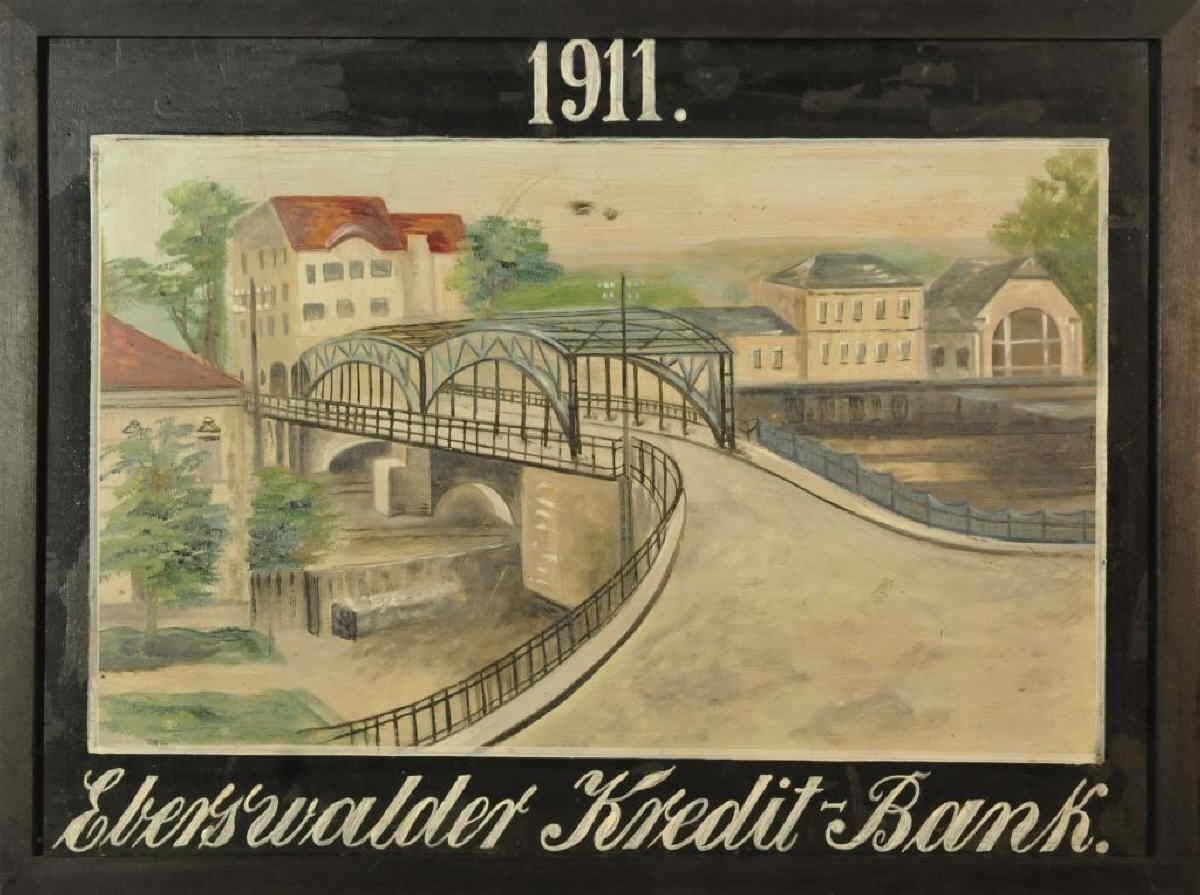 Holzbildtafel &quot;Eisenbahnbrücke&quot; (Museum Eberswalde CC BY-NC-SA)