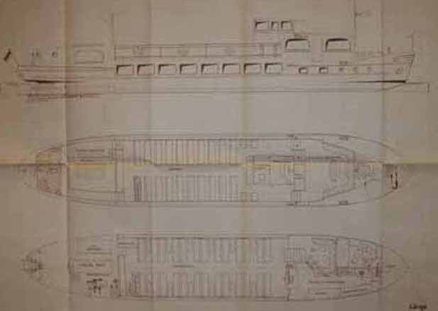 Umbauplan für Motorschute &quot;Anne&quot; in ein Fahrgastschiff (Binnenschifffahrtsmuseum Oderberg CC BY-NC-SA)