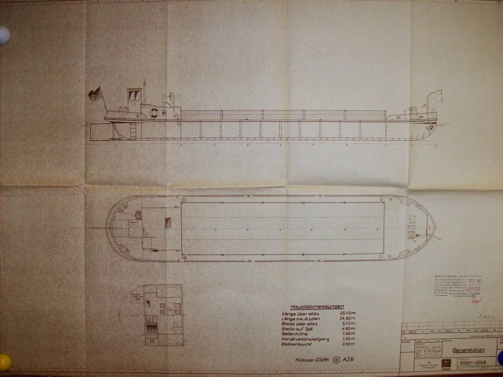 Konstruktionszeichnungen für Deckschute 100 t ohne Antrieb (Binnenschifffahrtsmuseum Oderberg CC BY-NC-SA)
