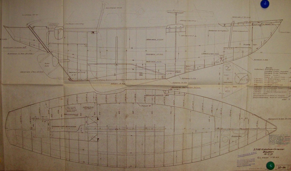 Konstruktionszeichnung für Kielschwertkreuzer (Binnenschifffahrtsmuseum Oderberg CC BY-NC-SA)