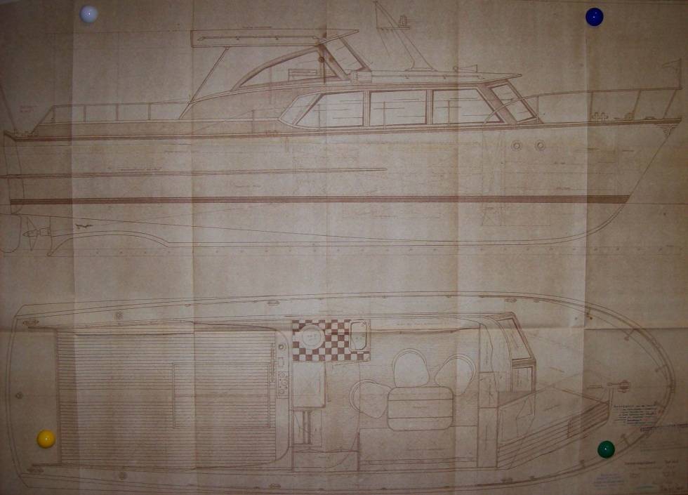Konstruktionszeichnung für Vorderkajütboot Typ SLD (Binnenschifffahrtsmuseum Oderberg CC BY-NC-SA)