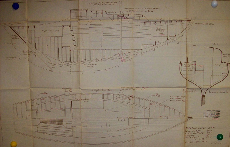 Konstruktionszeichnungen für 5 KR Seekreuzer, Segelkreuzer (Binnenschifffahrtsmuseum Oderberg CC BY-NC-SA)