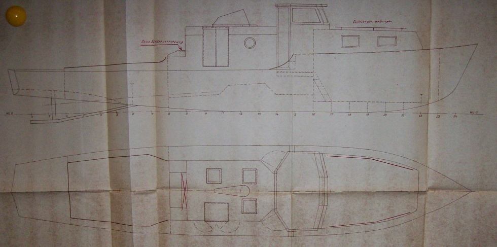 Konstruktionszeichnungen Motorboot &quot;Blauracke&quot; (Binnenschifffahrtsmuseum Oderberg CC BY-NC-SA)