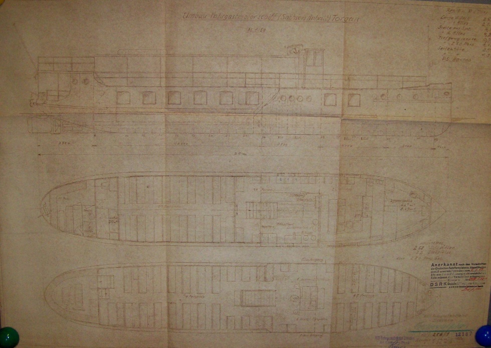 Konstruktionszeichnung Fahrgastschiff M.S. &quot;Torgau&quot;, Umbau (Binnenschifffahrtsmuseum Oderberg CC BY-NC-SA)