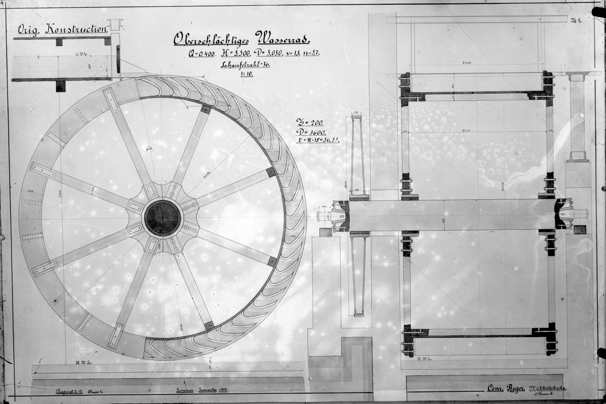 Oberschlächtiges Wasserrad (Historische Mühle von Sanssouci CC BY-NC-SA)