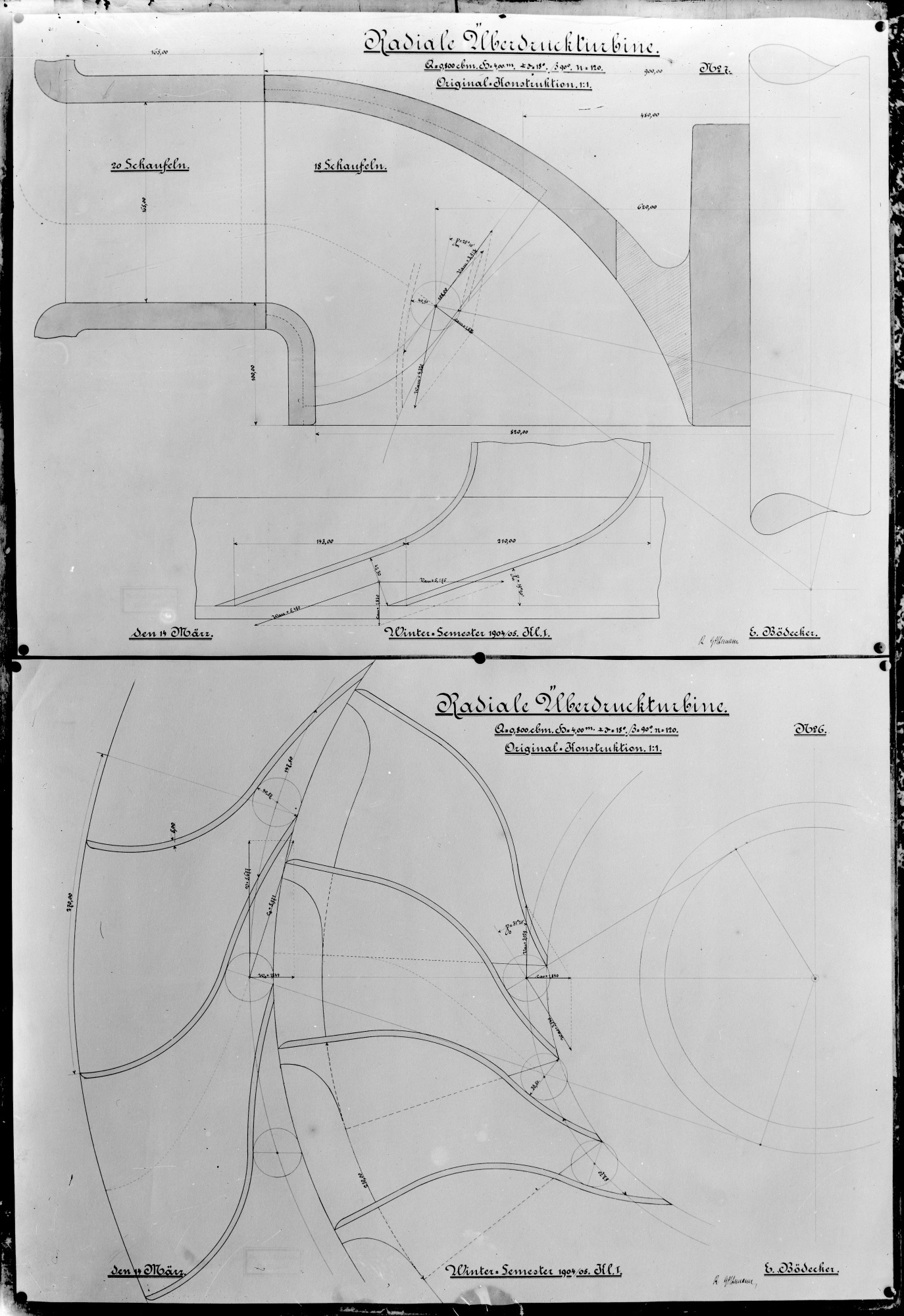 Zeichnungen für eine radiale Überdruckturbine (Historische Mühle von Sanssouci CC BY-NC-SA)