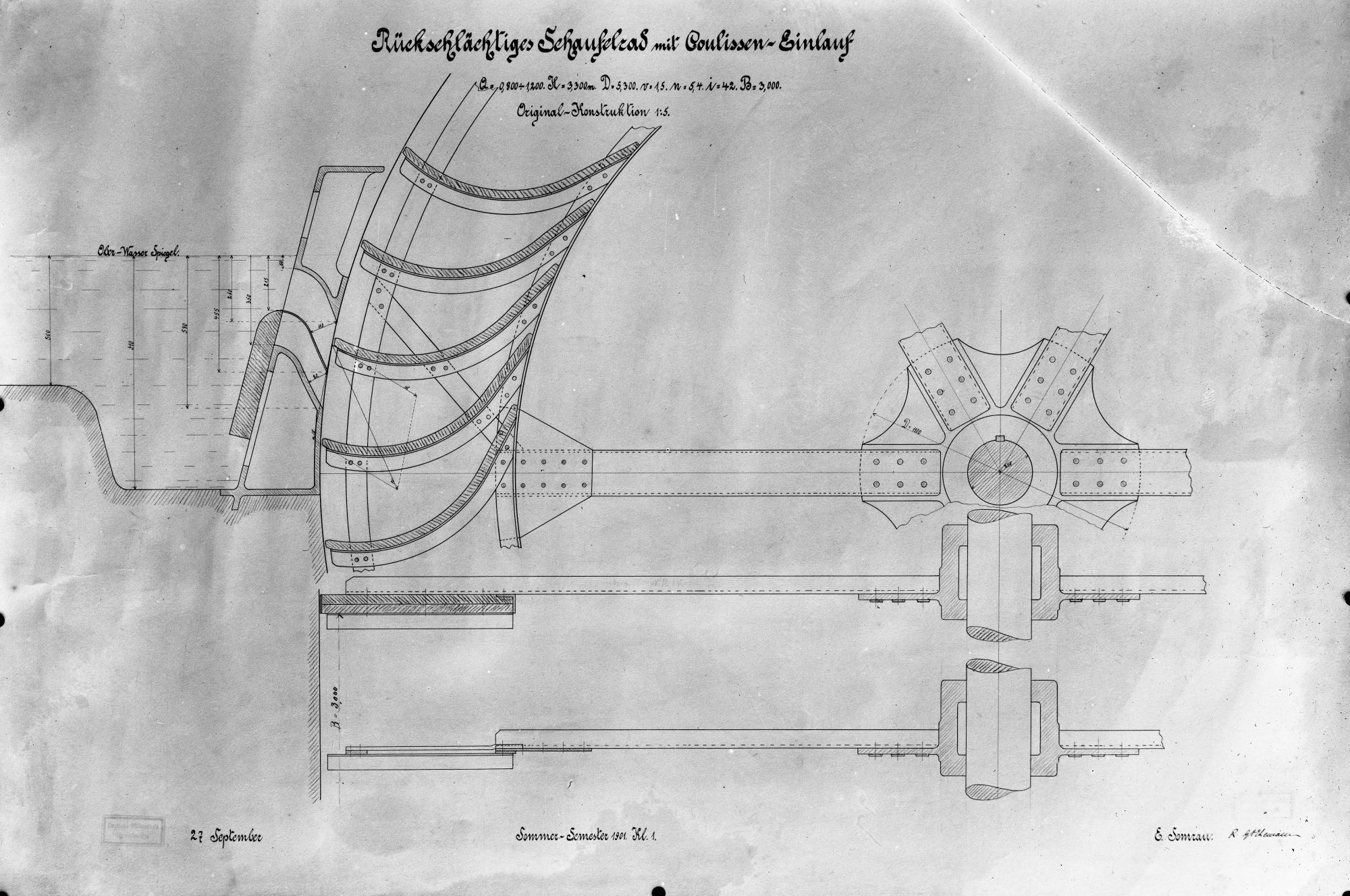 Rückschlächtiges Schaufelrad mit Coulissen-Einlauf (Kulisseneinlauf) (Historische Mühle von Sanssouci CC BY-NC-SA)