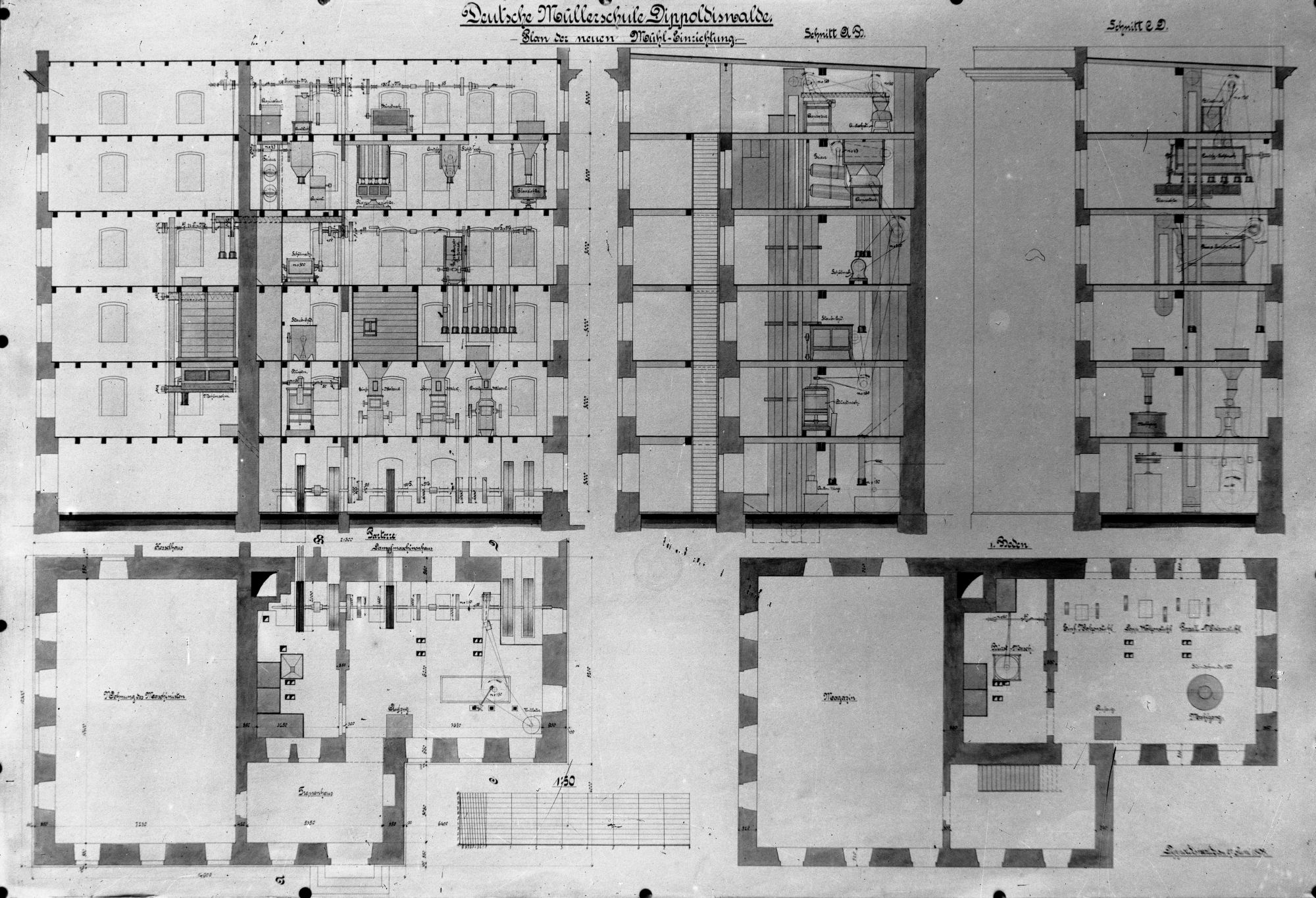 Deutsche Müllerschule Dippoldiswalde, Plan der neuen Mühleinrichtung (Historische Mühle von Sanssouci CC BY-NC-SA)