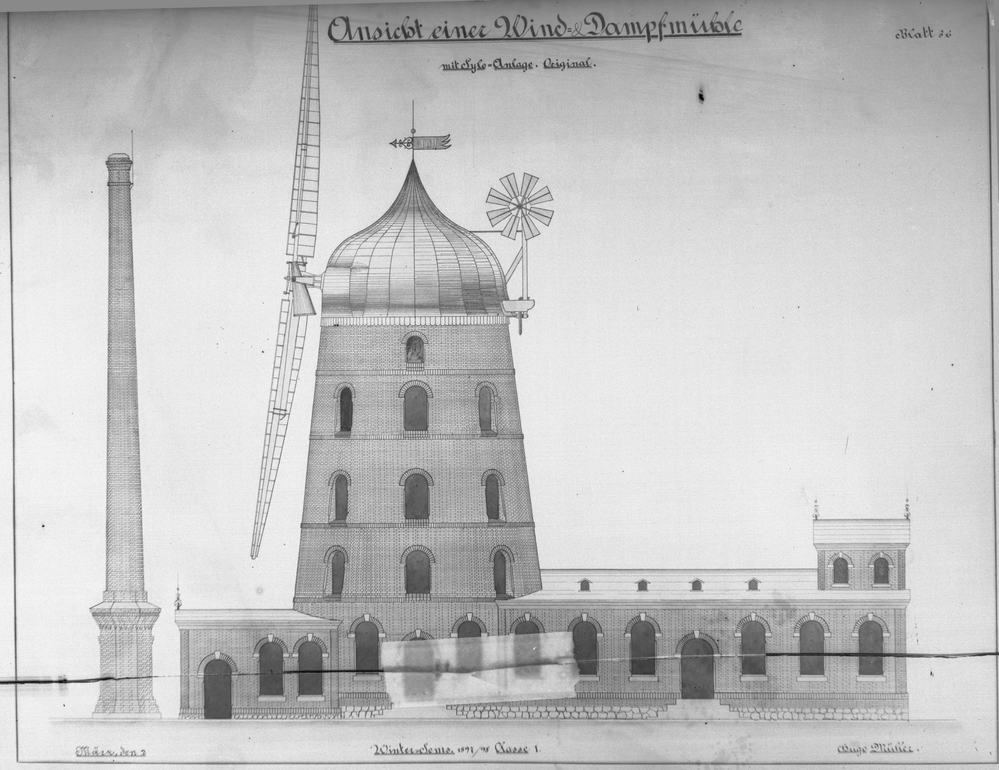 Ansicht einer Wind- und Dampfmühle mit Siloanlage (Historische Mühle von Sanssouci CC BY-NC-SA)