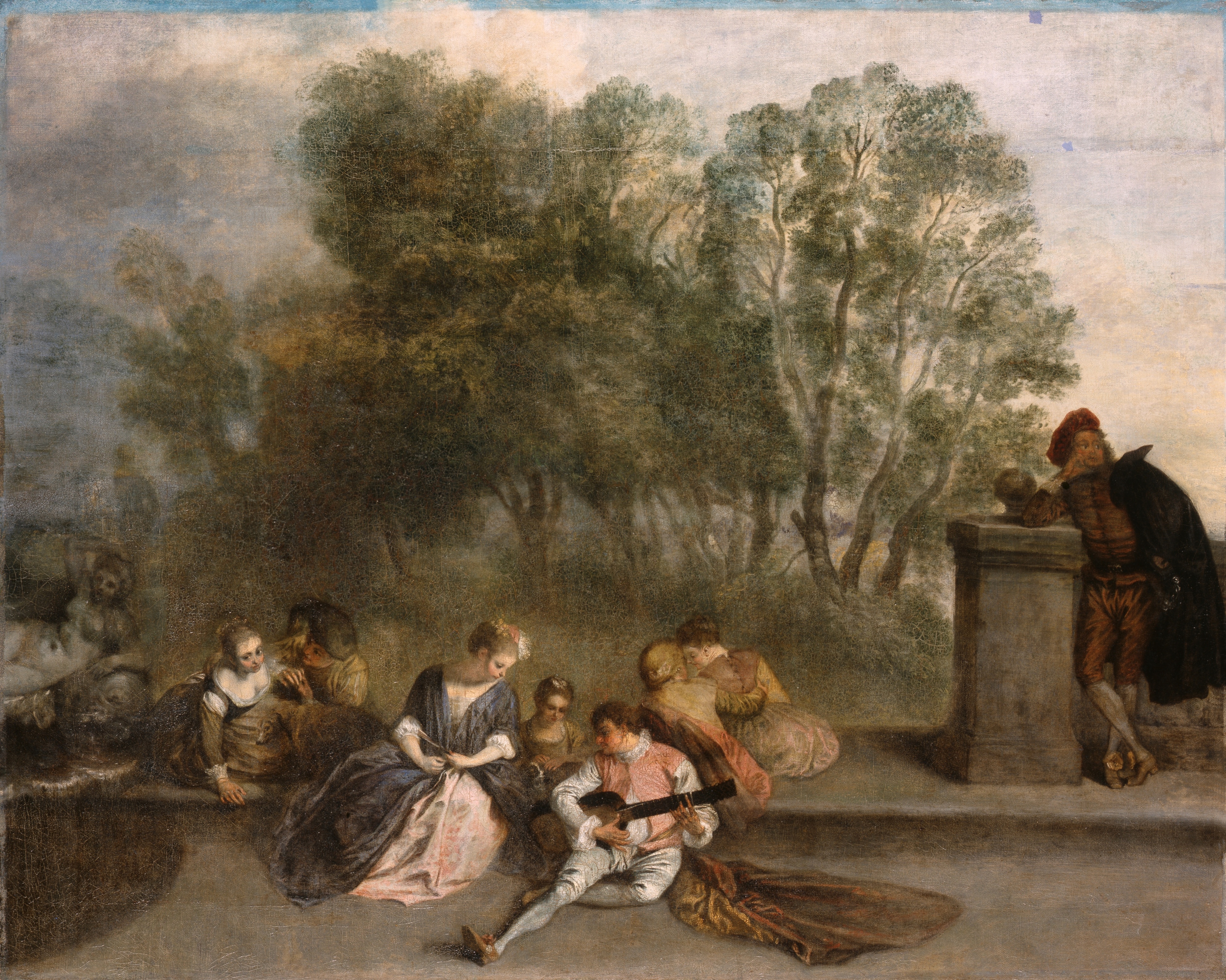 Watteau, Antoine: Récréation italienne (Belustigung im Freien), GK I 5599. (Stiftung Preußische Schlösser und Gärten Berlin-Brandenburg CC BY-NC-SA)