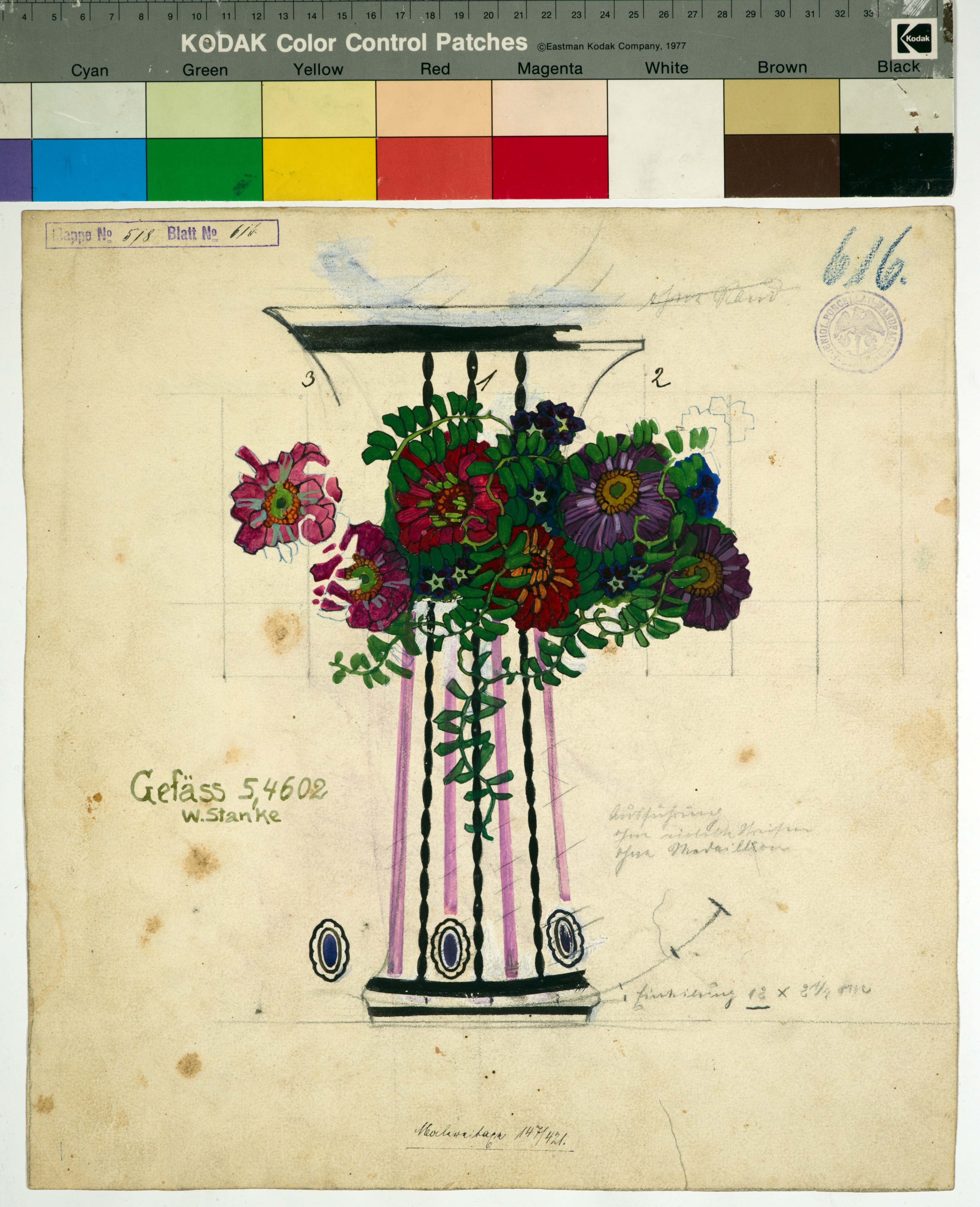 Stanke, Willy: Dekorentwurf für eine Vase, 1913, KPM Z 133.15. (Stiftung Preußische Schlösser und Gärten Berlin-Brandenburg CC BY-NC-SA)