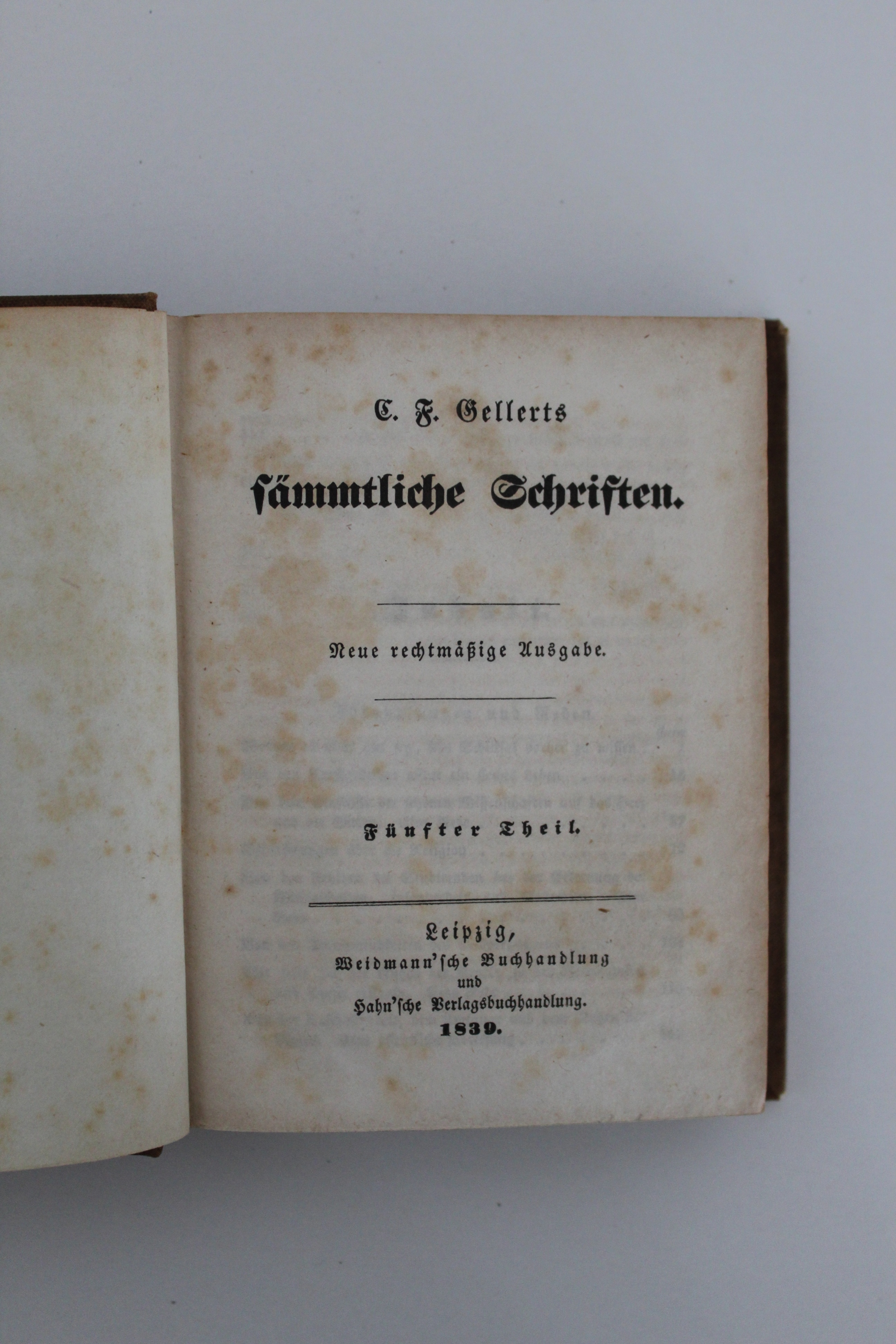 Gellert, Christian Fürchtegott. C. F. Gellerts sämmtliche Schriften. Fünfter Theil. Sechster Theil. (Reckahner Museen CC BY-NC-SA)