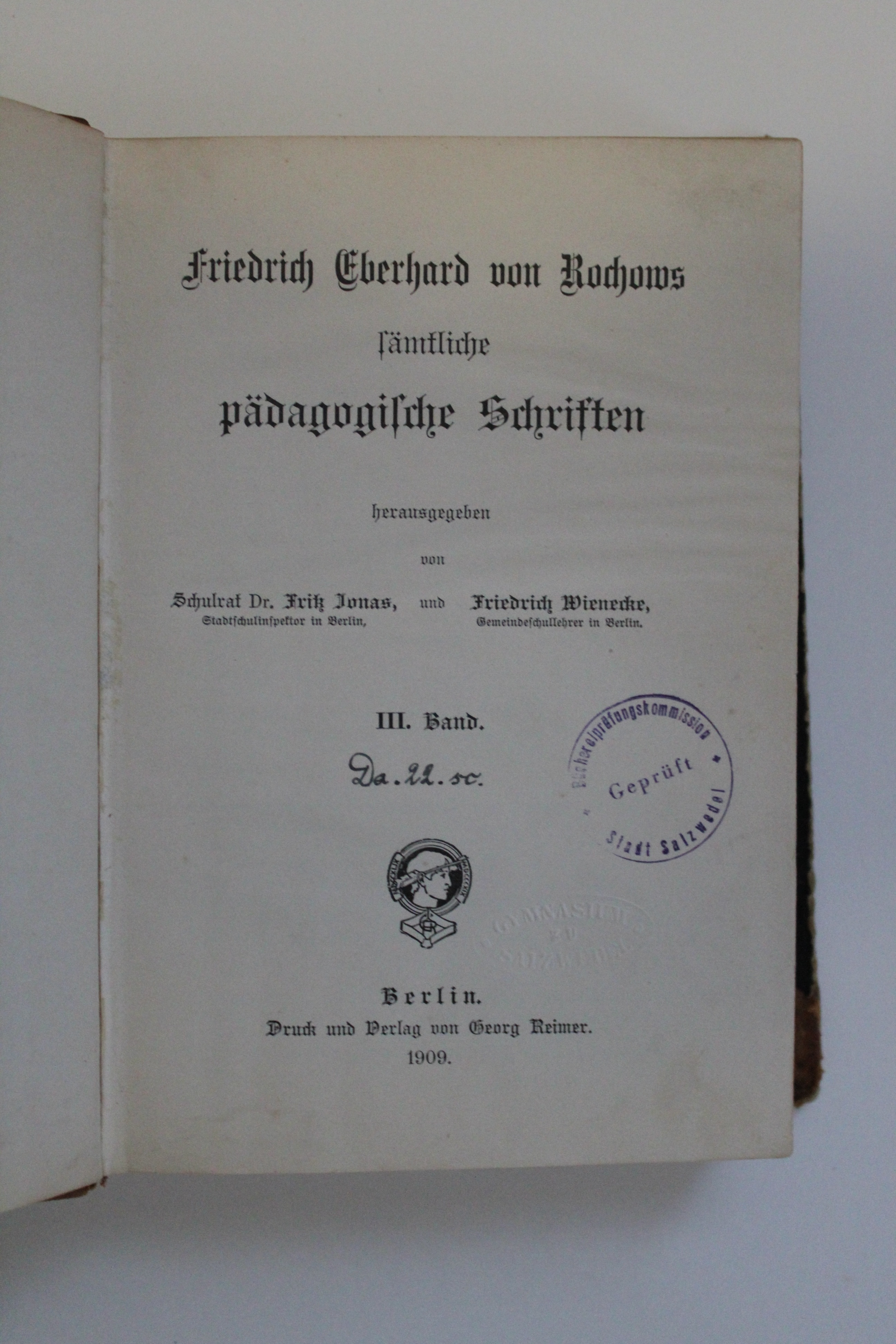 Rochow, Friedrich Eberhard von. Friedrich Eberhard von Rochows sämtliche pädagogische Schriften. III. Band. (Reckahner Museen CC BY-NC-SA)