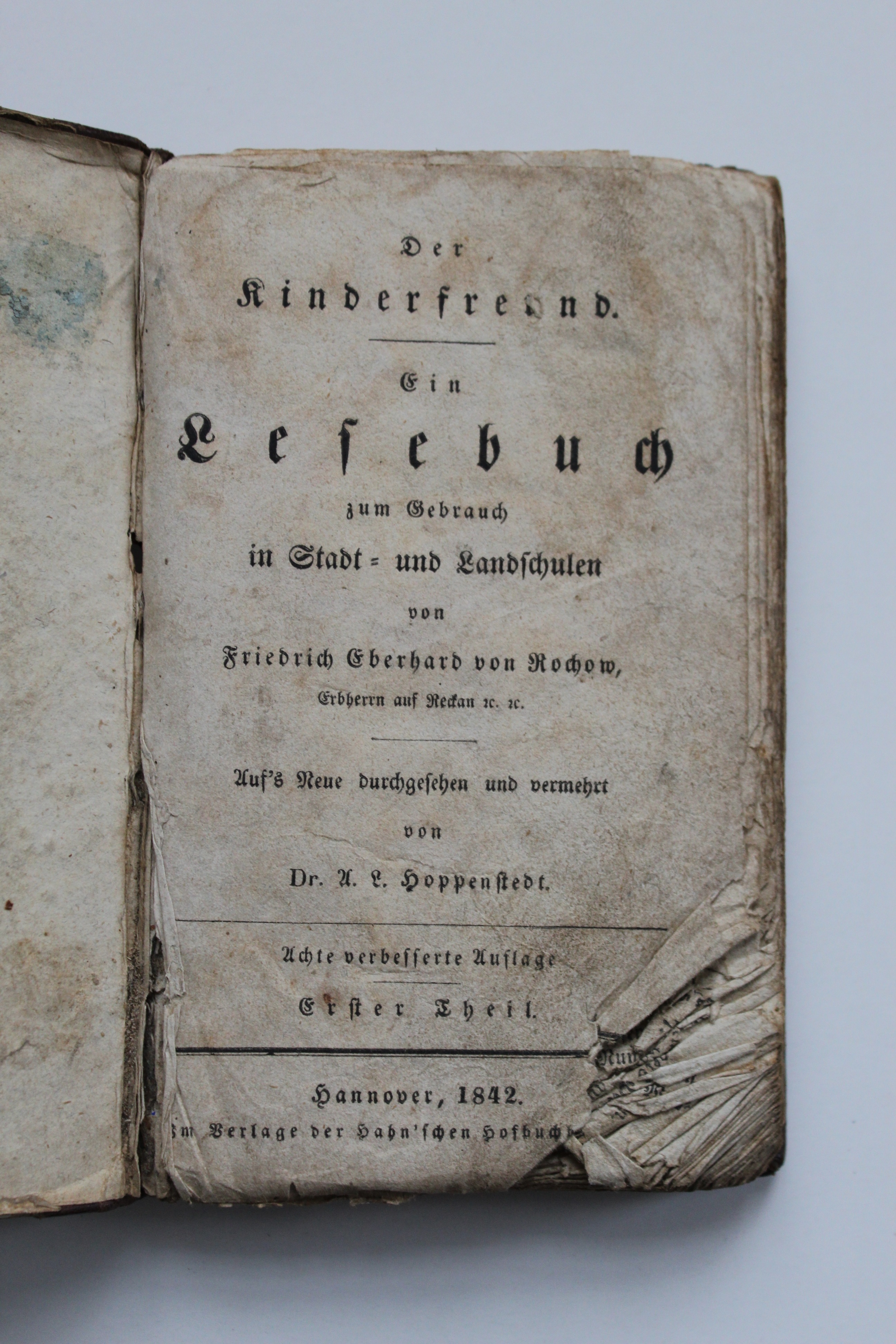 Rochow, Friedrich Eberhard von. Der Kinderfreund. Ein Lesebuch zum Gebrauch in Stadt- und Landschulen. F. E. von Rochow. Hannover, 1842 (Reckahner Museen CC BY-NC-SA)
