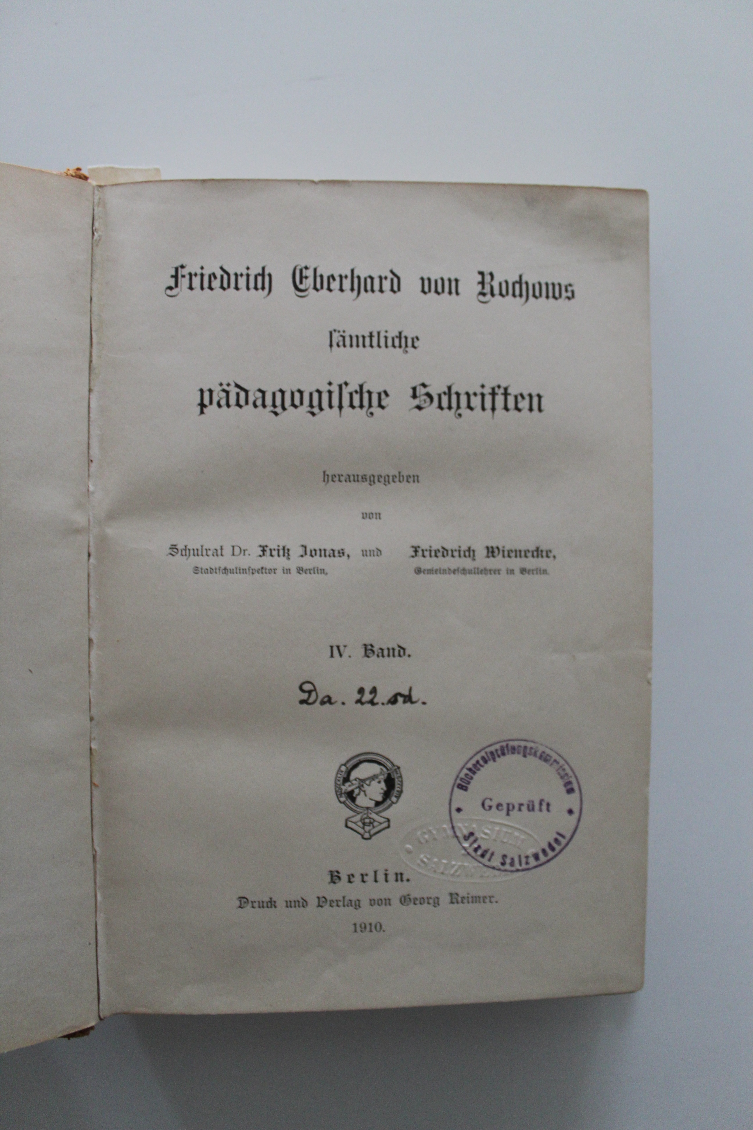 Rochow, Friedrich Eberhard von. Friedrich Eberhard von Rochows sämtliche pädagogische Schriften. (Reckahner Museen CC BY-NC-SA)