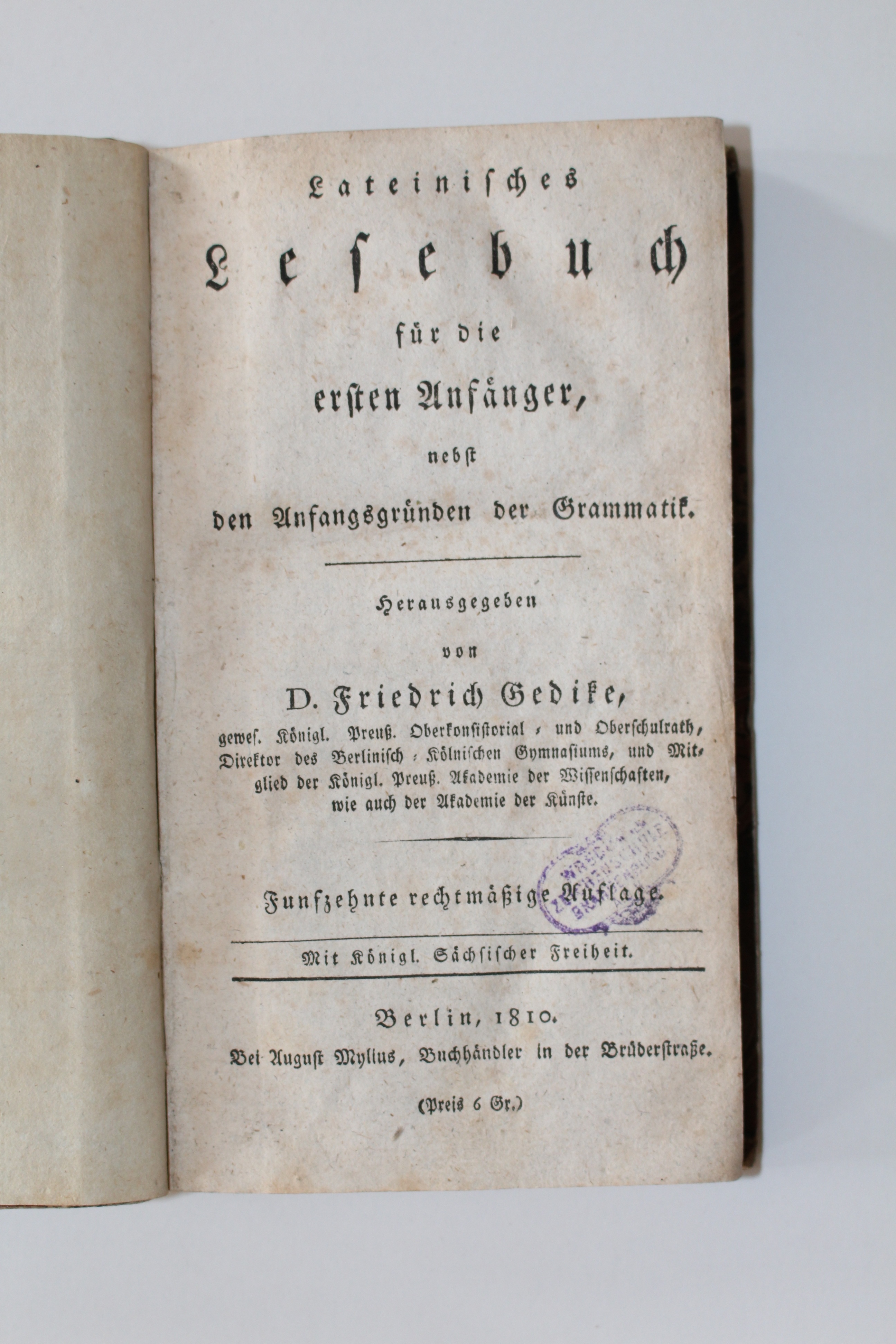 Gedike, Friedrich. Lateinisches Lesebuch für die ersten Anfänger, nebst den Anfangsgründen der Grammatik. (Reckahner Museen CC BY-NC-SA)