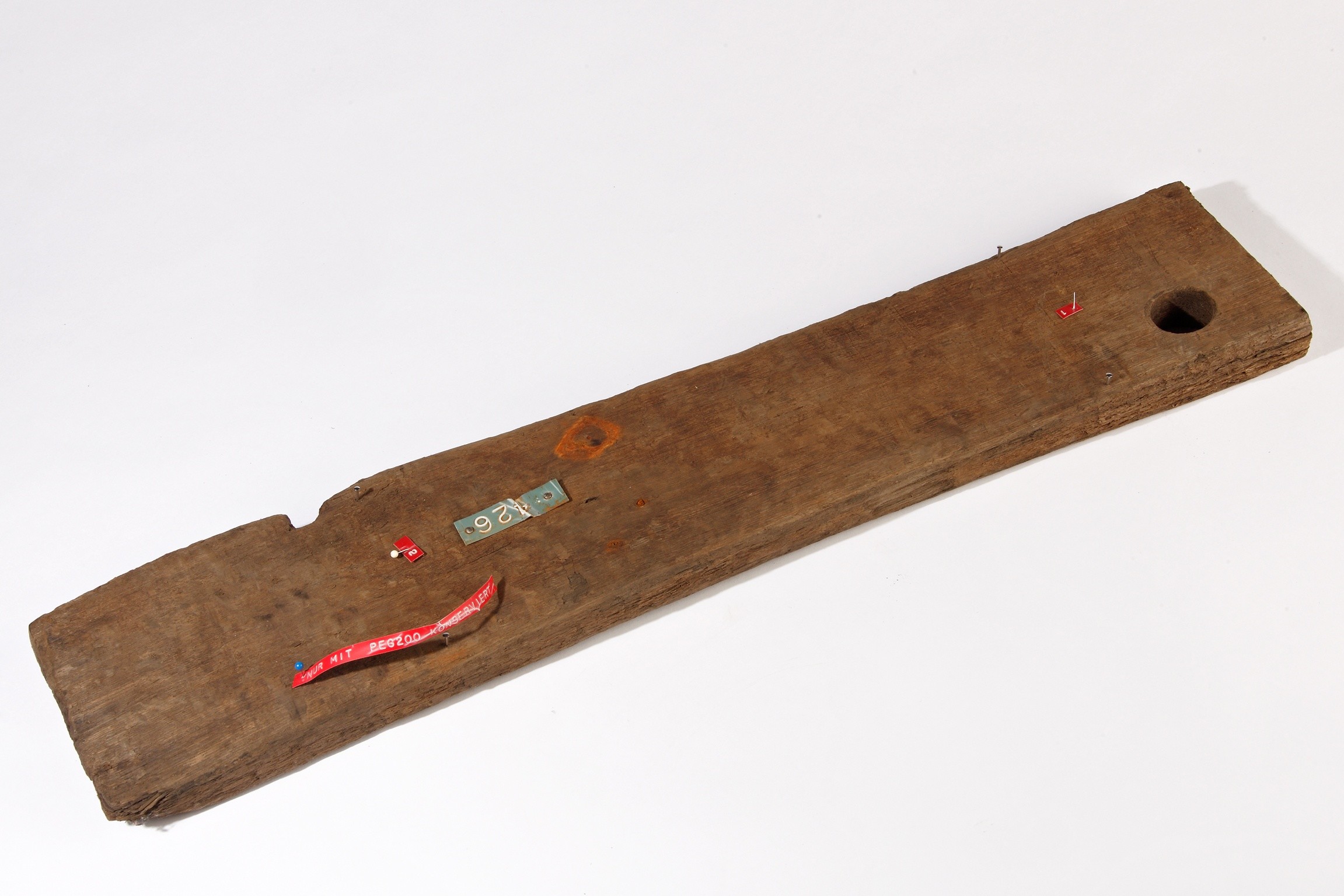 Plankenstück der „Bremer Kogge“, mit PEG 200 konserviert (Deutsches Schiffahrtsmuseum - Institut der Leibniz-Gemeinschaft CC BY-NC-SA)