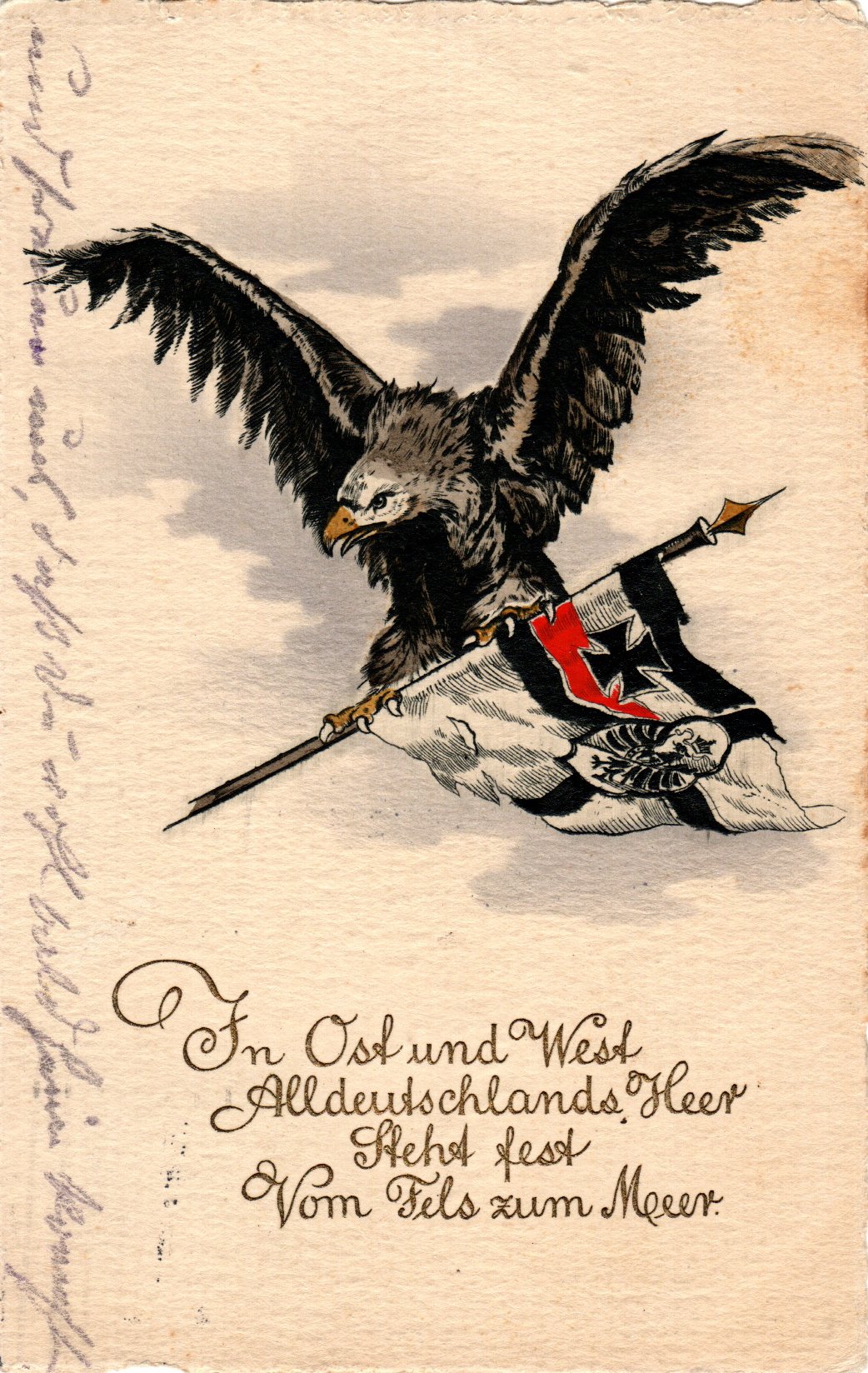 Motiv-Postkarte "In Ost und West" mit Adler (Historien-Archiv-Engelmann (HAE) CC BY-NC-SA)