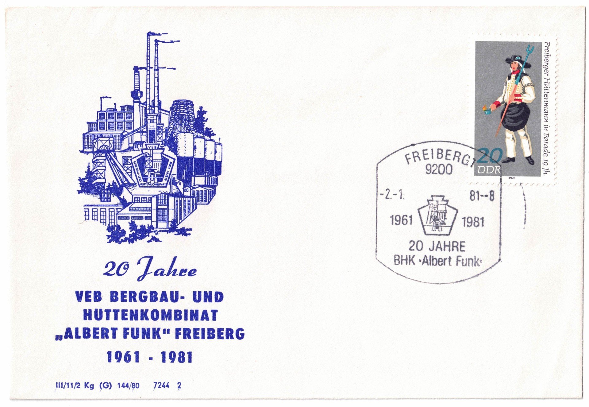 Briefumschlag "20 Jahre VEB Bergbau- und Hüttenkombinat 'Albert Funk' Freiberg" (Saxonia-Freiberg-Stiftung CC BY-NC-SA)