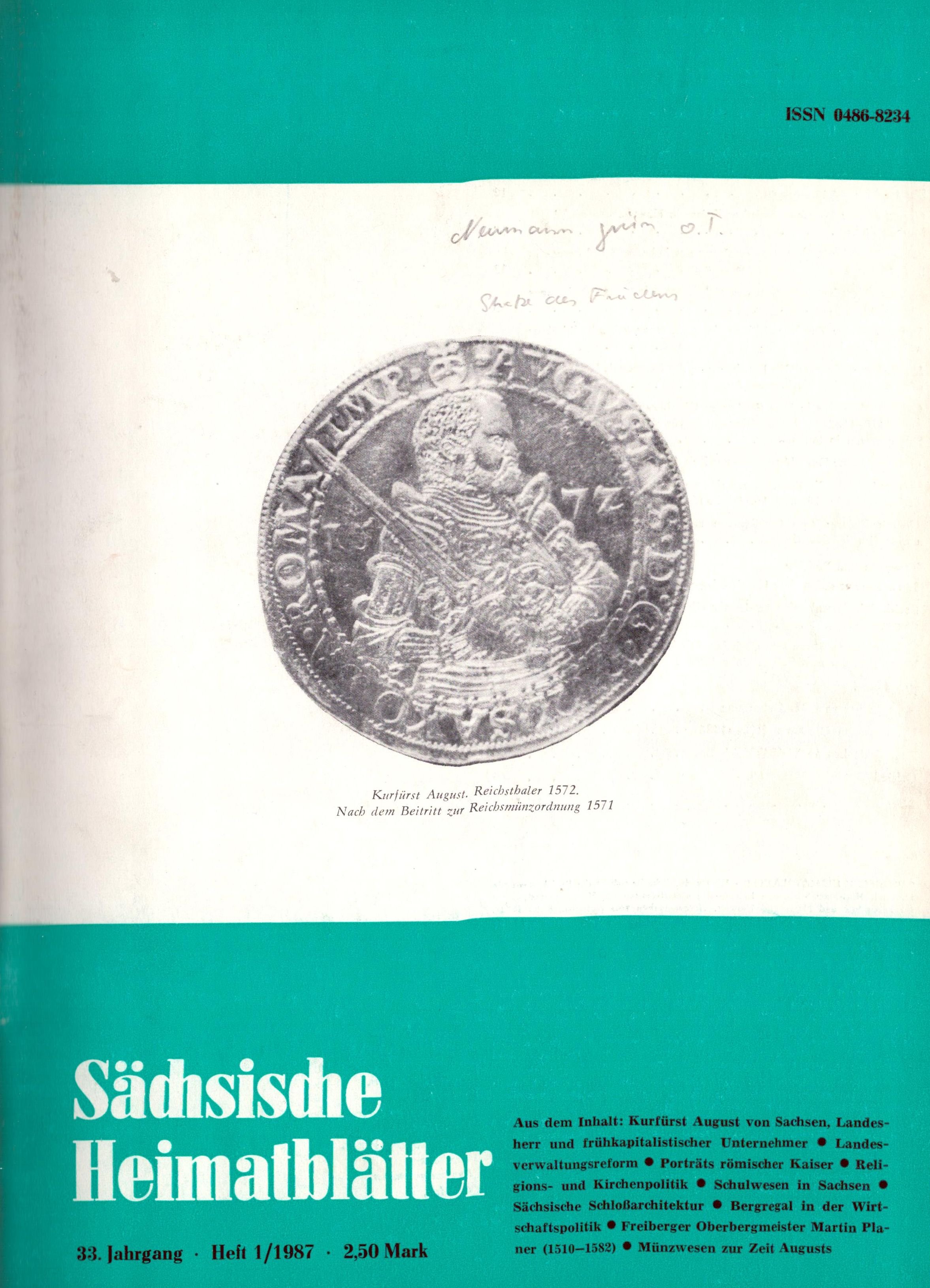 Sächsische Heimatblätter 33. Jahrgang - Heft 1 - 6/1987 (Archiv SAXONIA-FREIBERG-STIFTUNG CC BY-NC-SA)