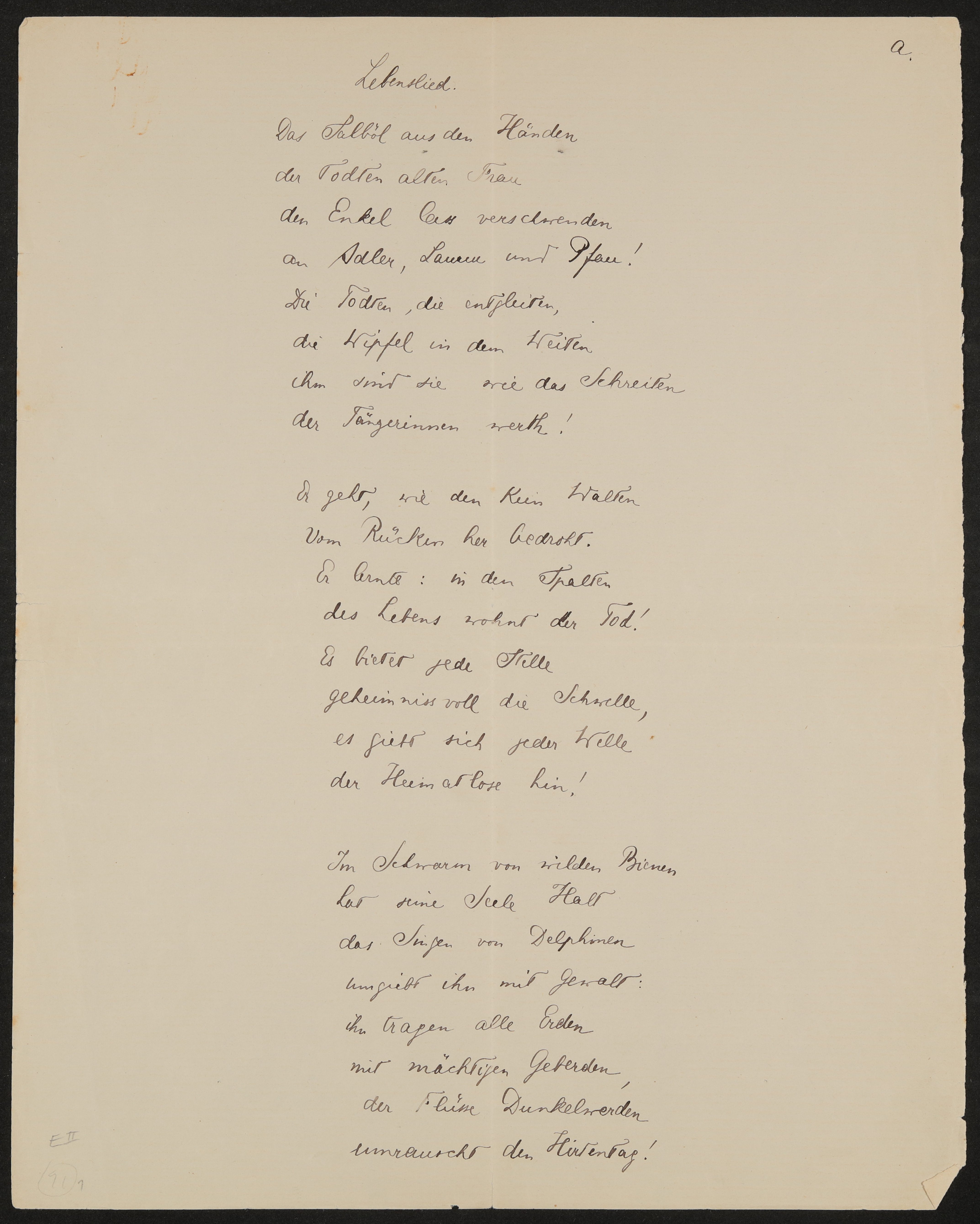 Gedicht: Lebenslied (Freies Deutsches Hochstift / Frankfurter Goethe-Museum Public Domain Mark)