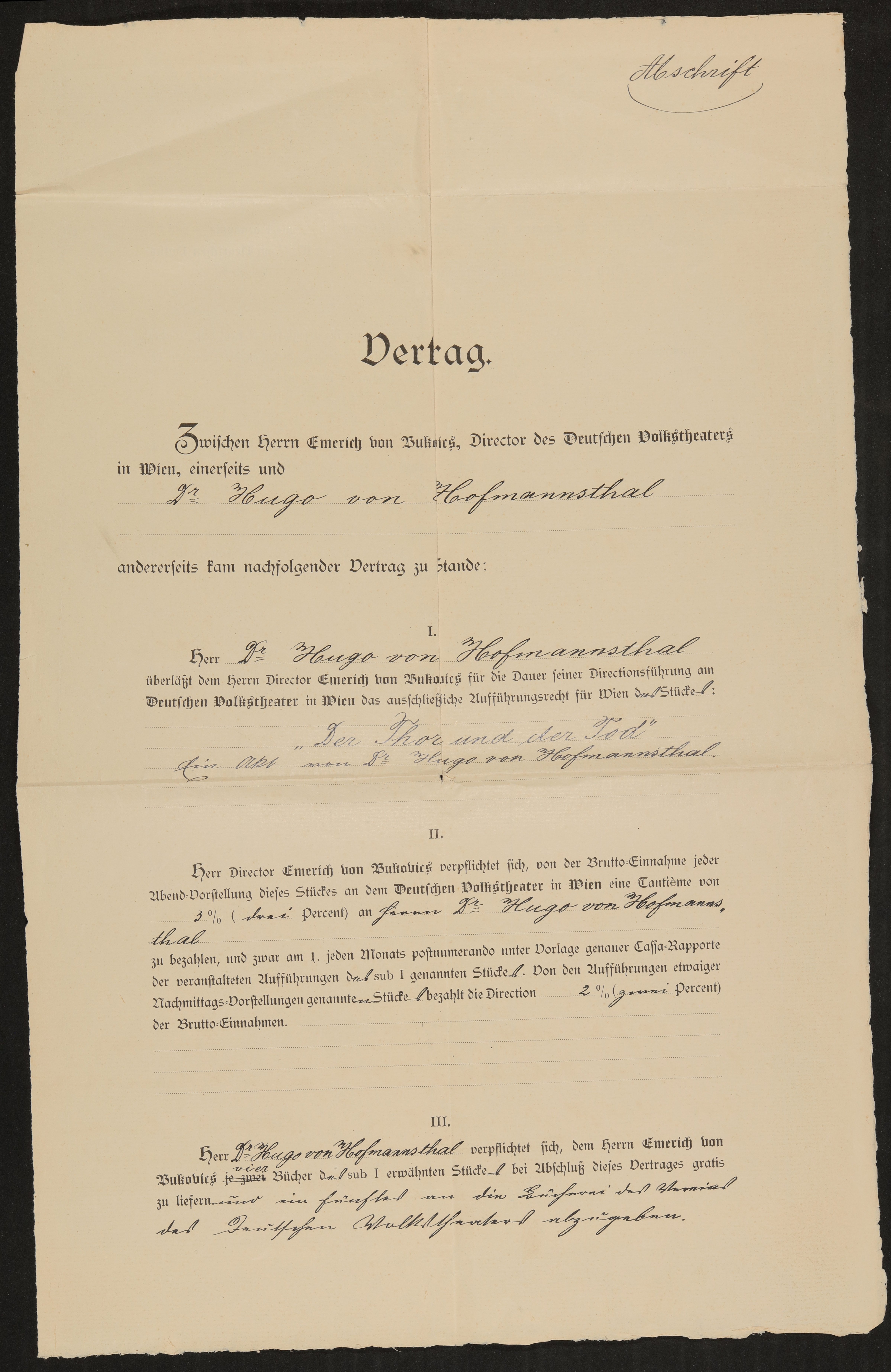Material zu Hugo von Hofmannsthal; Drama: Der Tor und der Tod (Freies Deutsches Hochstift / Frankfurter Goethe-Museum Public Domain Mark)