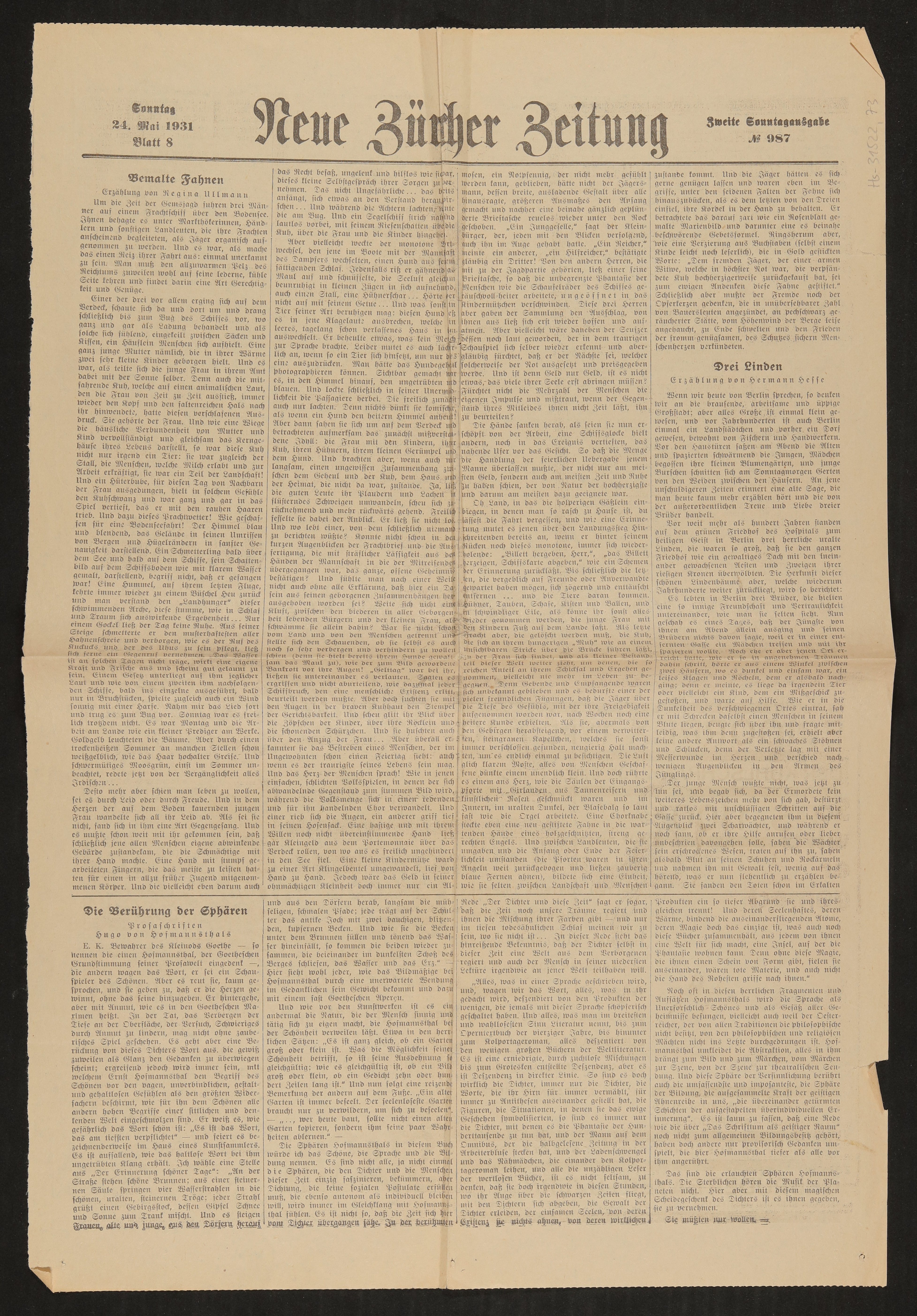 Material zu Hugo von Hofmannsthal: Zeitungsausschnitte (Freies Deutsches Hochstift / Frankfurter Goethe-Museum CC BY)