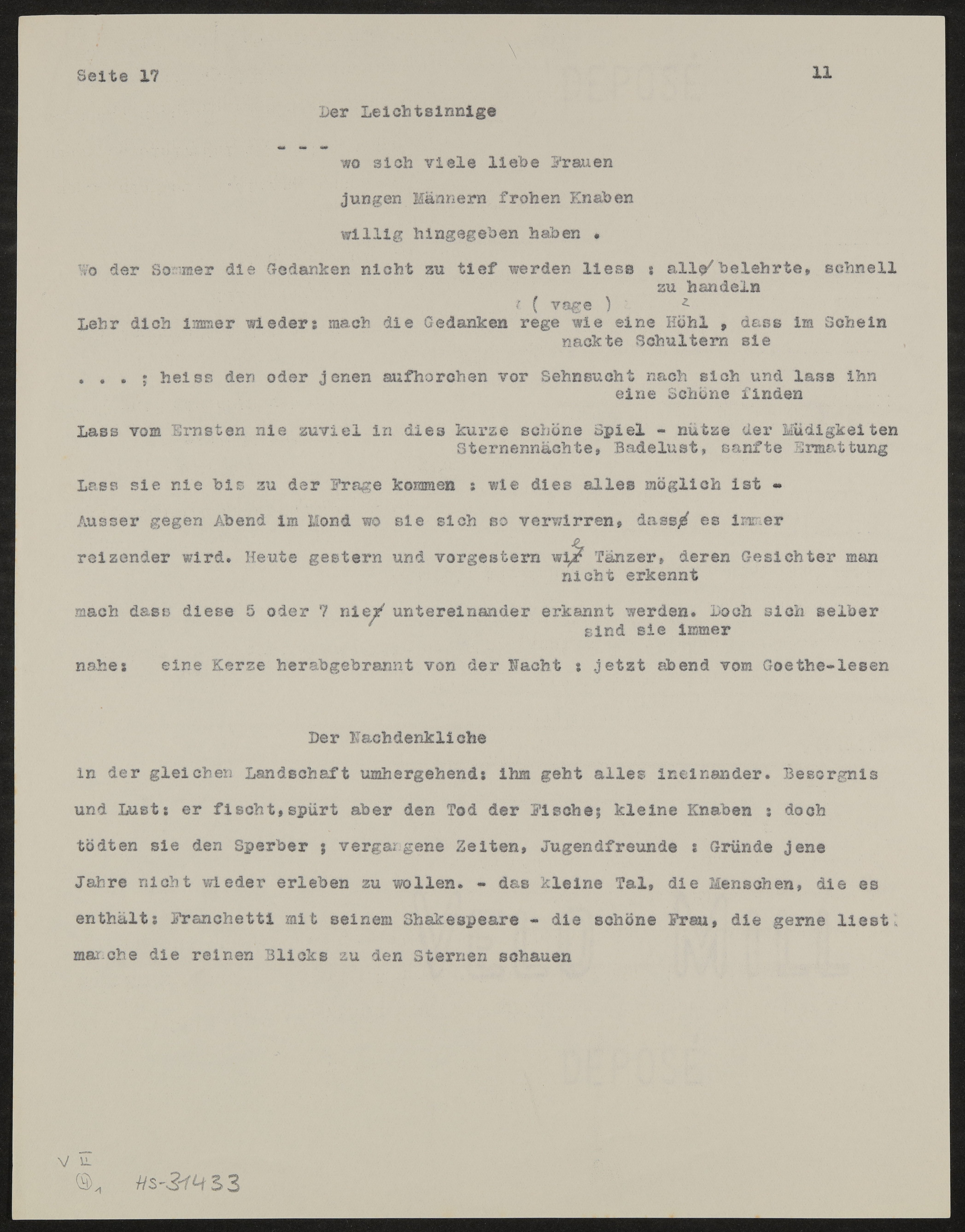 Gedicht: Der Frohe und der Schwermütige (Freies Deutsches Hochstift / Frankfurter Goethe-Museum Public Domain Mark)