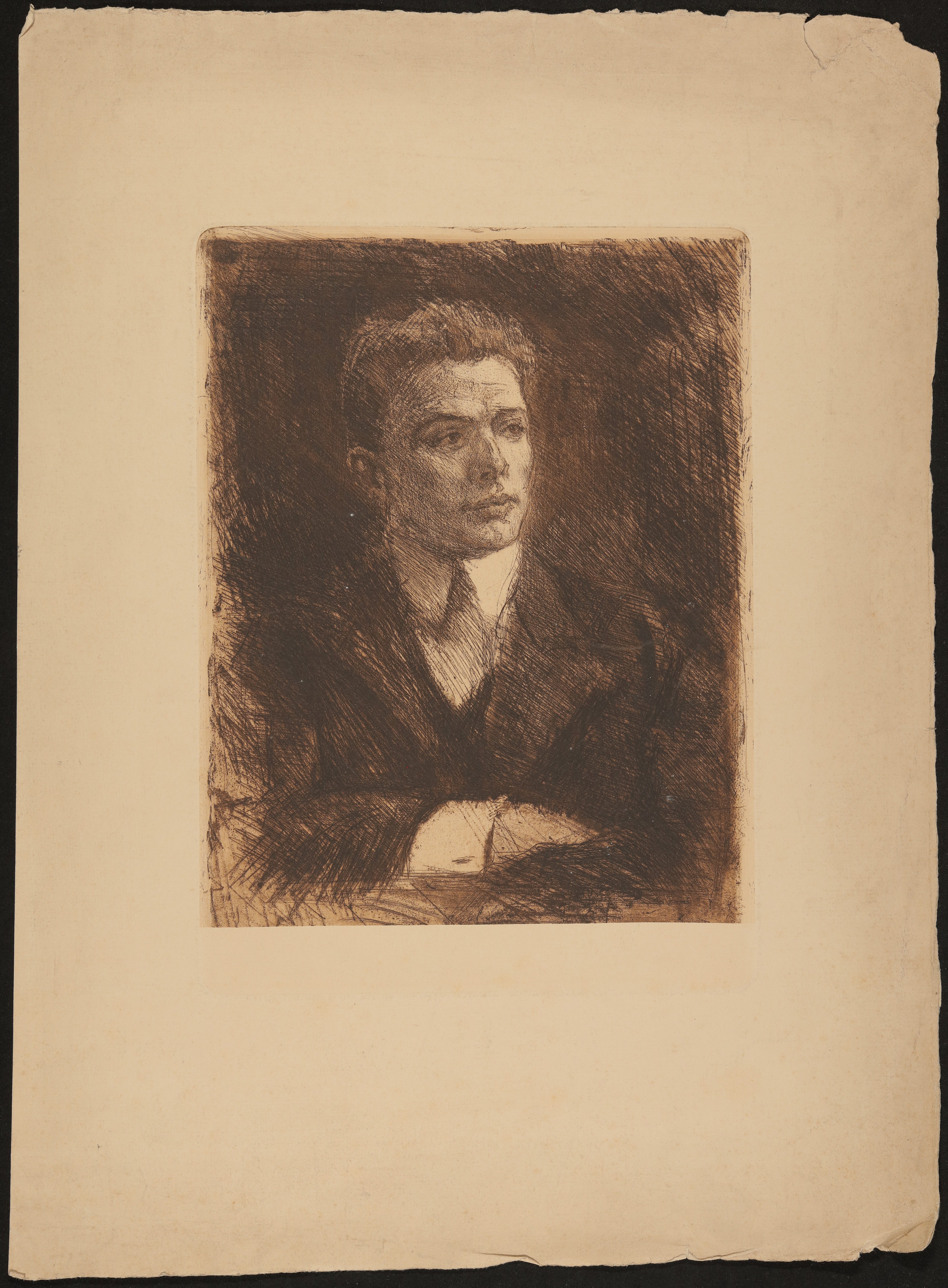 Druckgrafik: Portrait eines jungen Mannes, eventuell Rudolf Kassner (Freies Deutsches Hochstift / Frankfurter Goethe-Museum CC BY-NC-SA)
