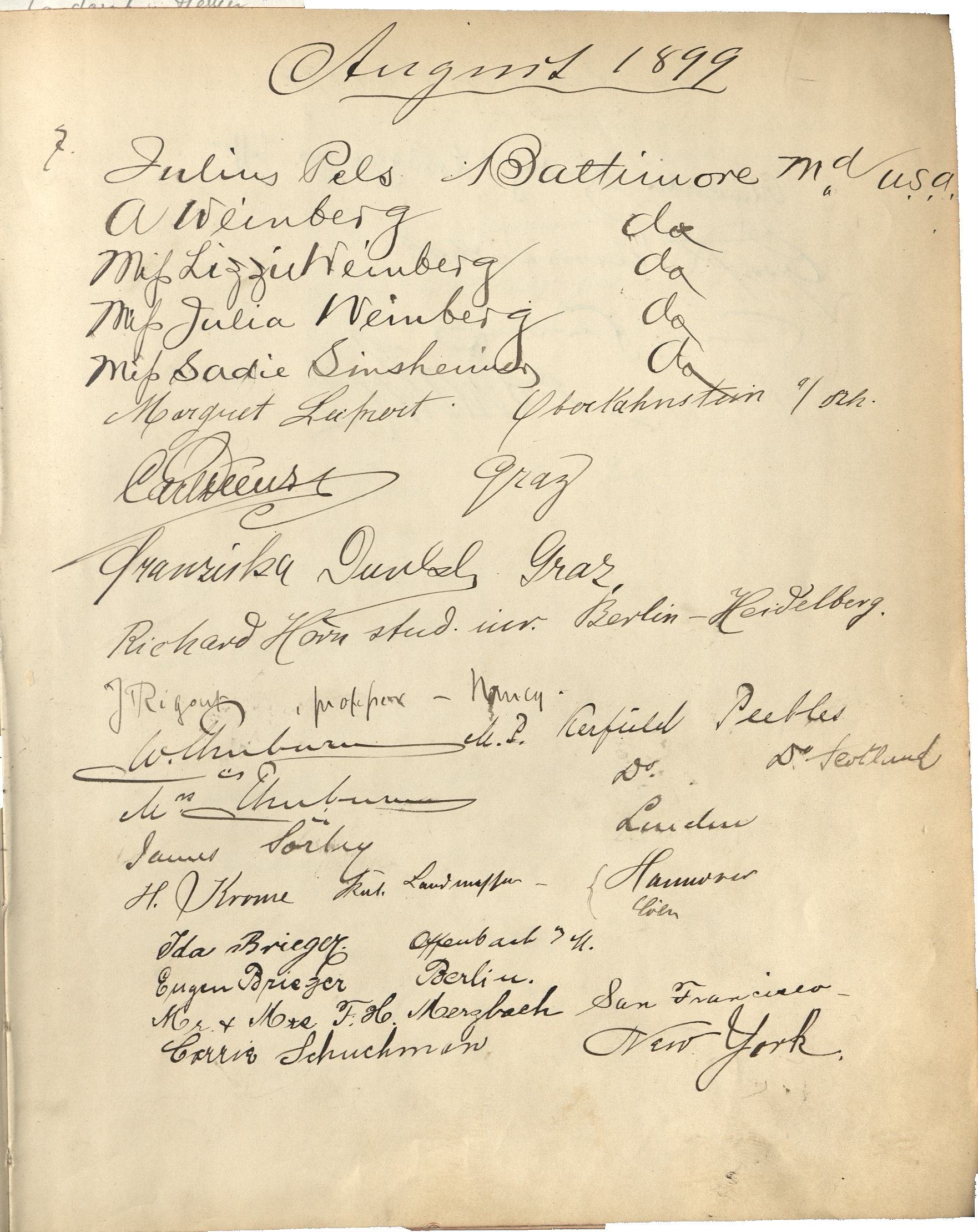 Gästebuch/ 7.8.1899 bis 8.9.1900 (Freies Deutsches Hochstift / Frankfurter Goethe-Museum Public Domain Mark)
