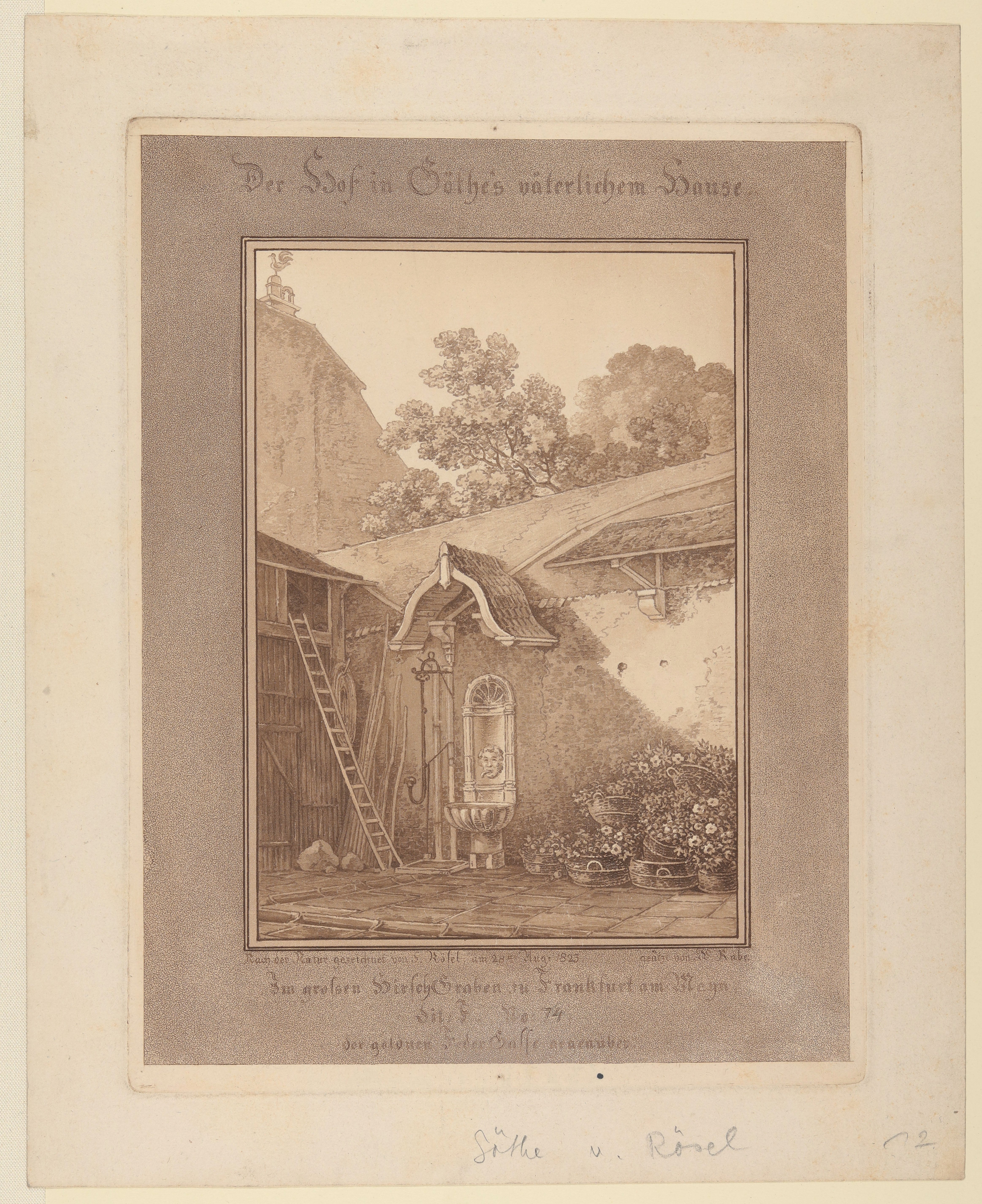 Goethe-Haus. Hofansicht mit Brunnen. (Freies Deutsches Hochstift / Frankfurter Goethe-Museum Public Domain Mark)