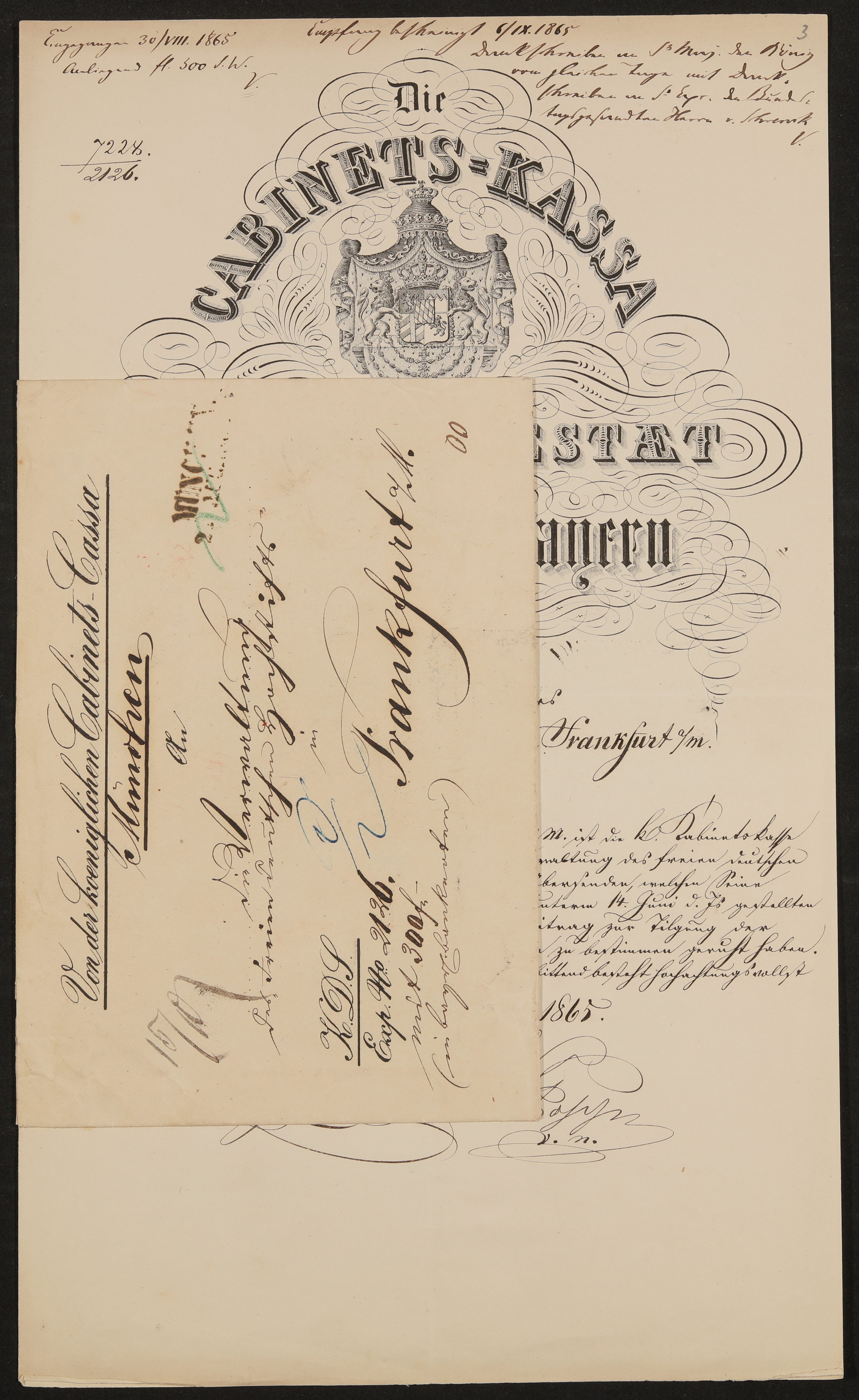 Brief der Cabinets-Kassa München an das Freie Deutsche Hochstift vom 26.08.1863 (Freies Deutsches Hochstift / Frankfurter Goethe-Museum Public Domain Mark)