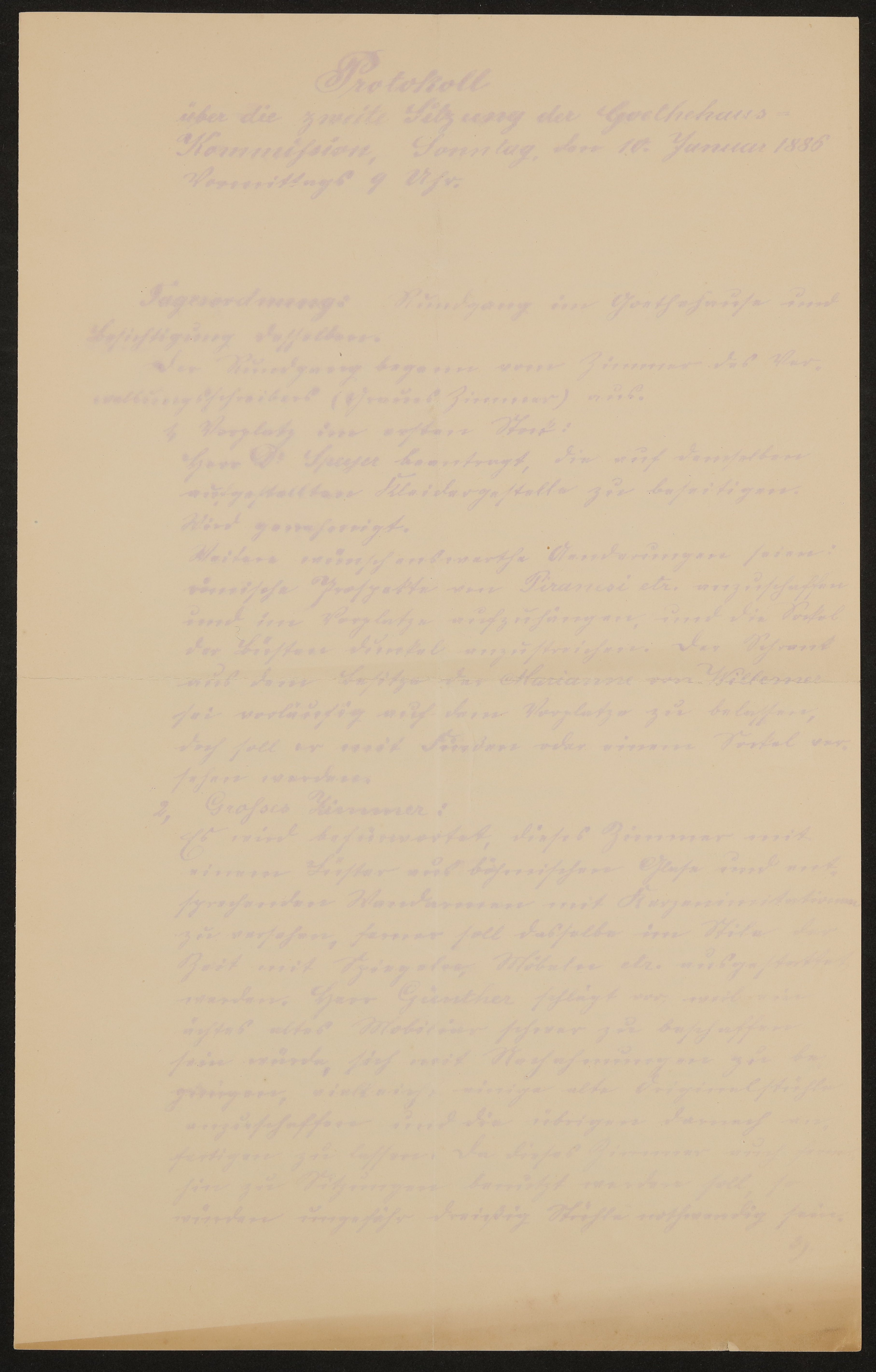 Protokoll über die zweite Sitzung der Goethehaus-Kommission am 10. Januar 1886 (Freies Deutsches Hochstift / Frankfurter Goethe-Museum Public Domain Mark)