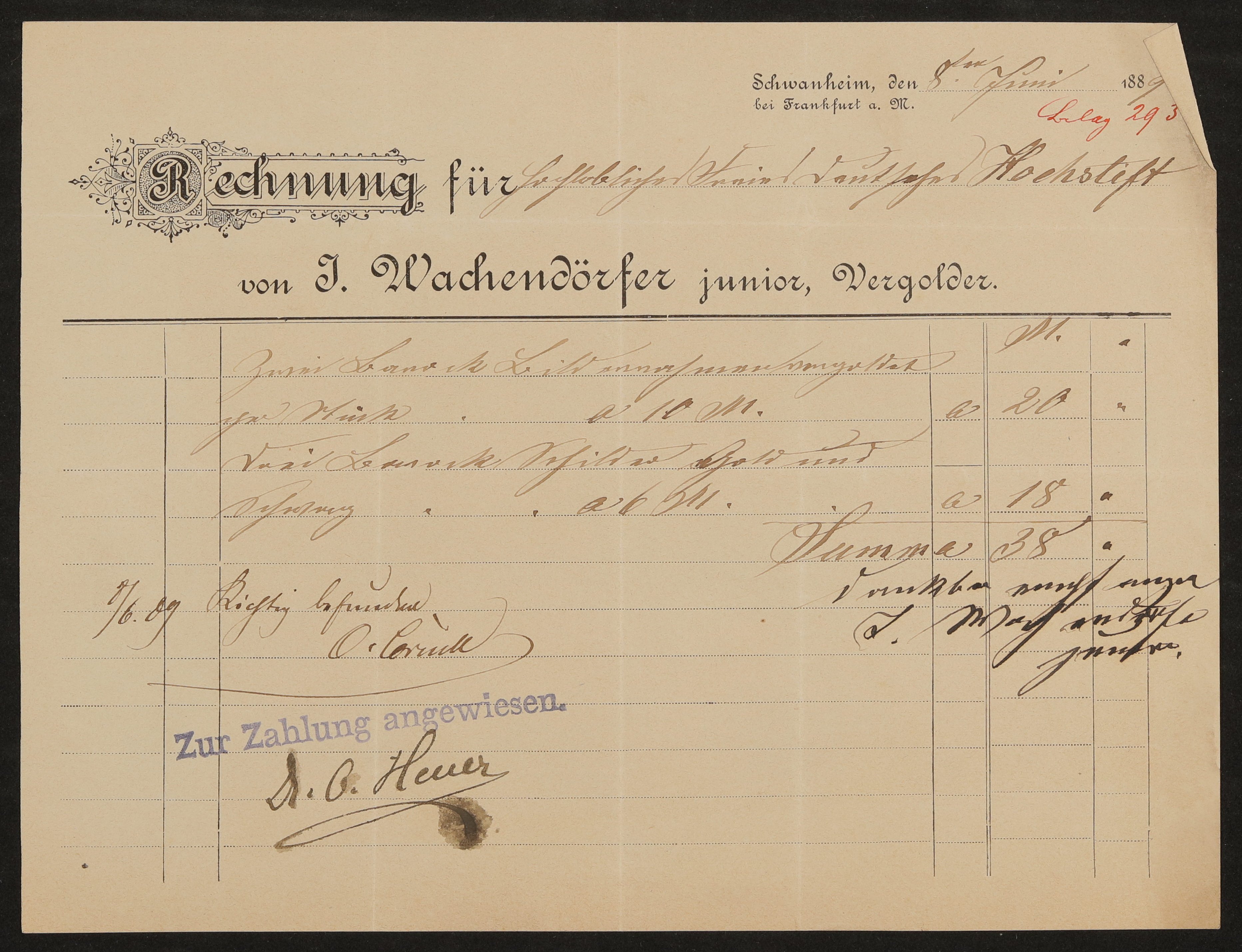 Gemälde und Rahmen - Zwei Rechnungen 1888-1889 (Freies Deutsches Hochstift / Frankfurter Goethe-Museum Public Domain Mark)