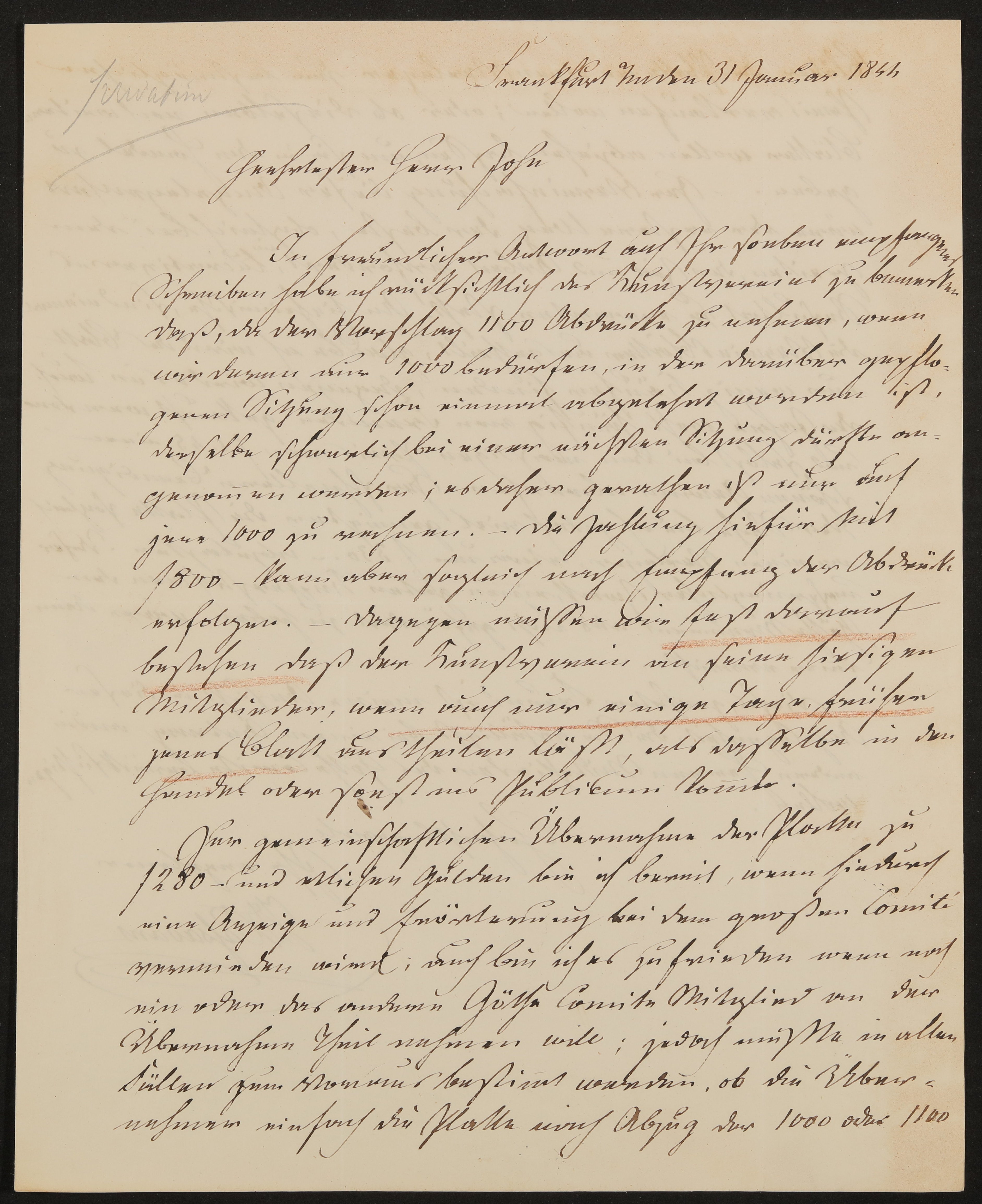 Brief von Johann David Passavant an Friedrich John vom 31. Januar 1844 (Freies Deutsches Hochstift / Frankfurter Goethe-Museum Public Domain Mark)