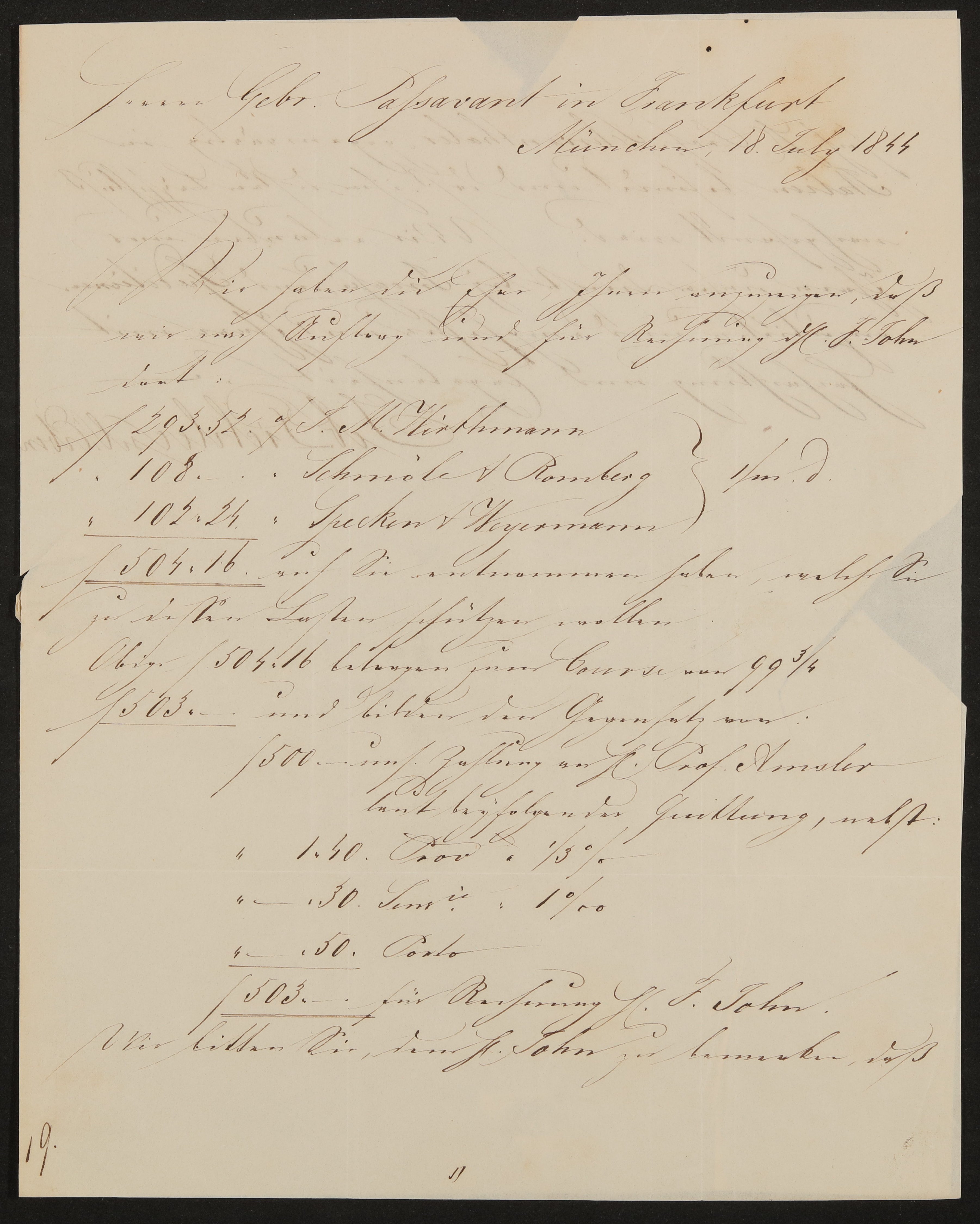 Brief von Seb. Pichlers sel. Erben an die Gebrüder Passavant vom 18. Juli 1844 (Freies Deutsches Hochstift / Frankfurter Goethe-Museum Public Domain Mark)